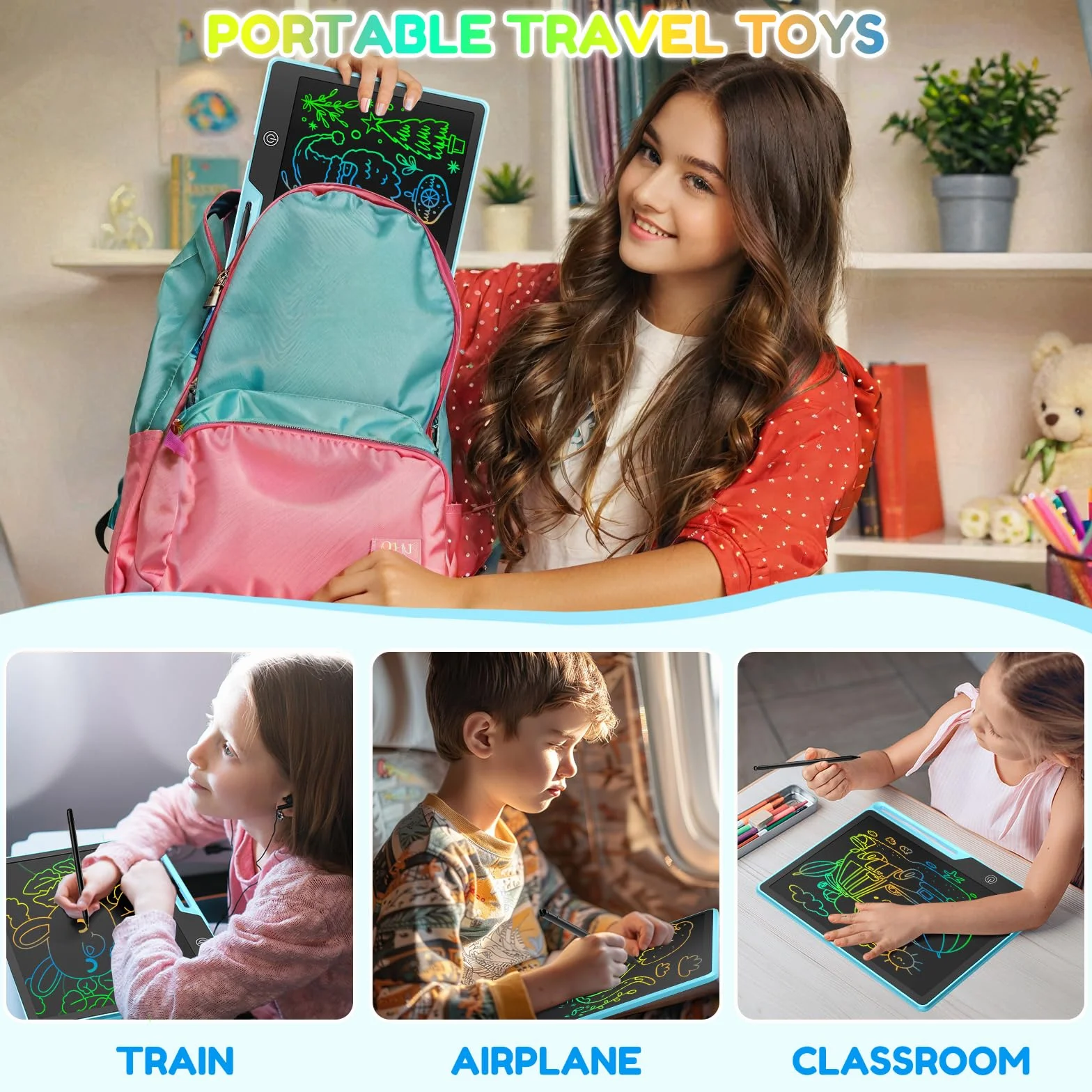 Tablette Dessin Enfant 13 Pouces Rechargeable Ardoise Magique Multicolore LCD