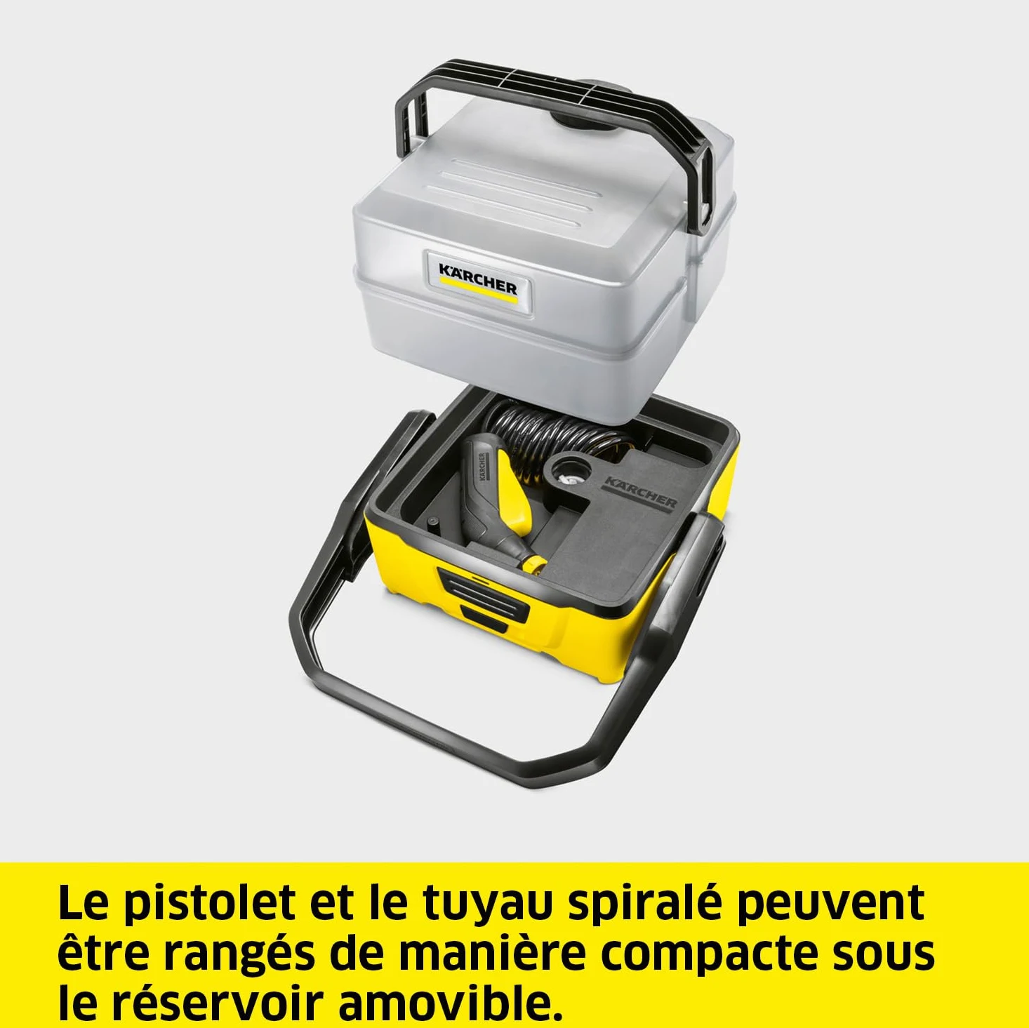 Kärcher Nettoyeur à Pression Mobile OC 3 Plus, Pression Basse Douce, Batterie Lithium-ION, Débit : 2 L/h, Poids : 2,3 kg, Réservoir d'eau : 7 L, Tuyau d'Aspiration Spiralé : 2,8 m, Buse à Jet Plat