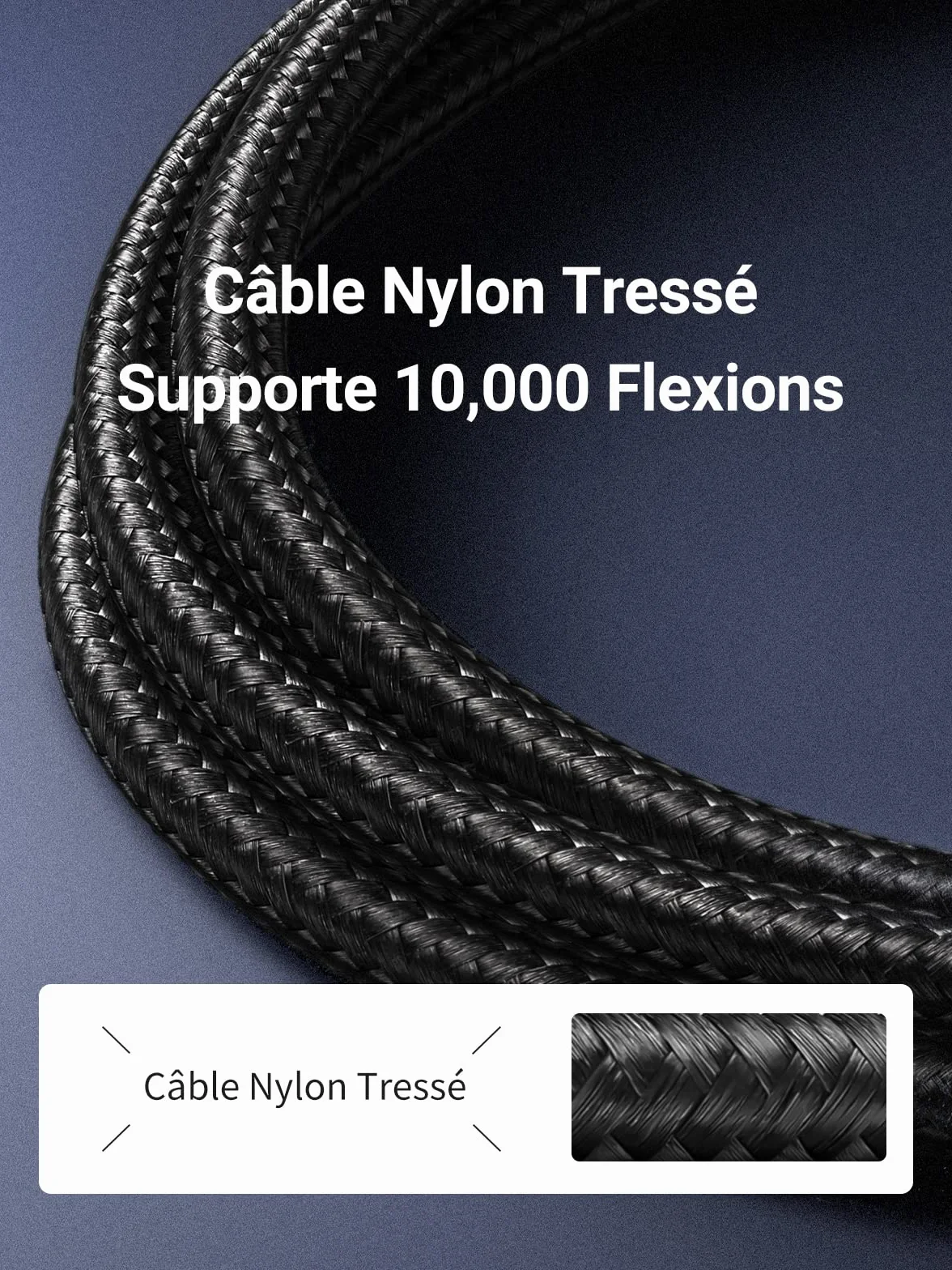 Câble Ethernet RJ45 Cat 7 10Gbps 600MHz Double Blindage Noyau Cuivre Nylon Tressé 5M UGREEN
