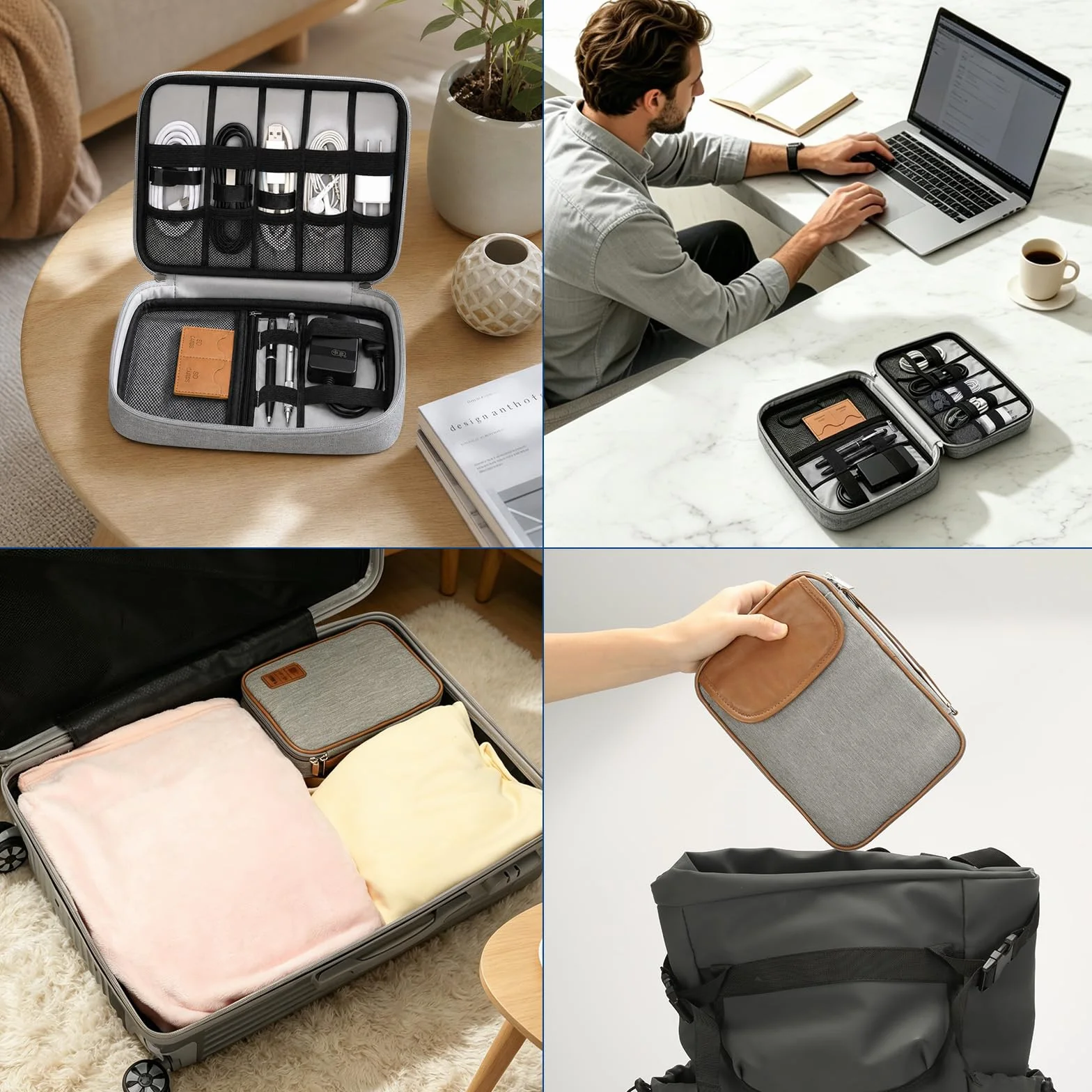 AiQInu Pochette Organisatrice Électronique avec Poche iPad Mini, Fente pour Carte SD, Gris