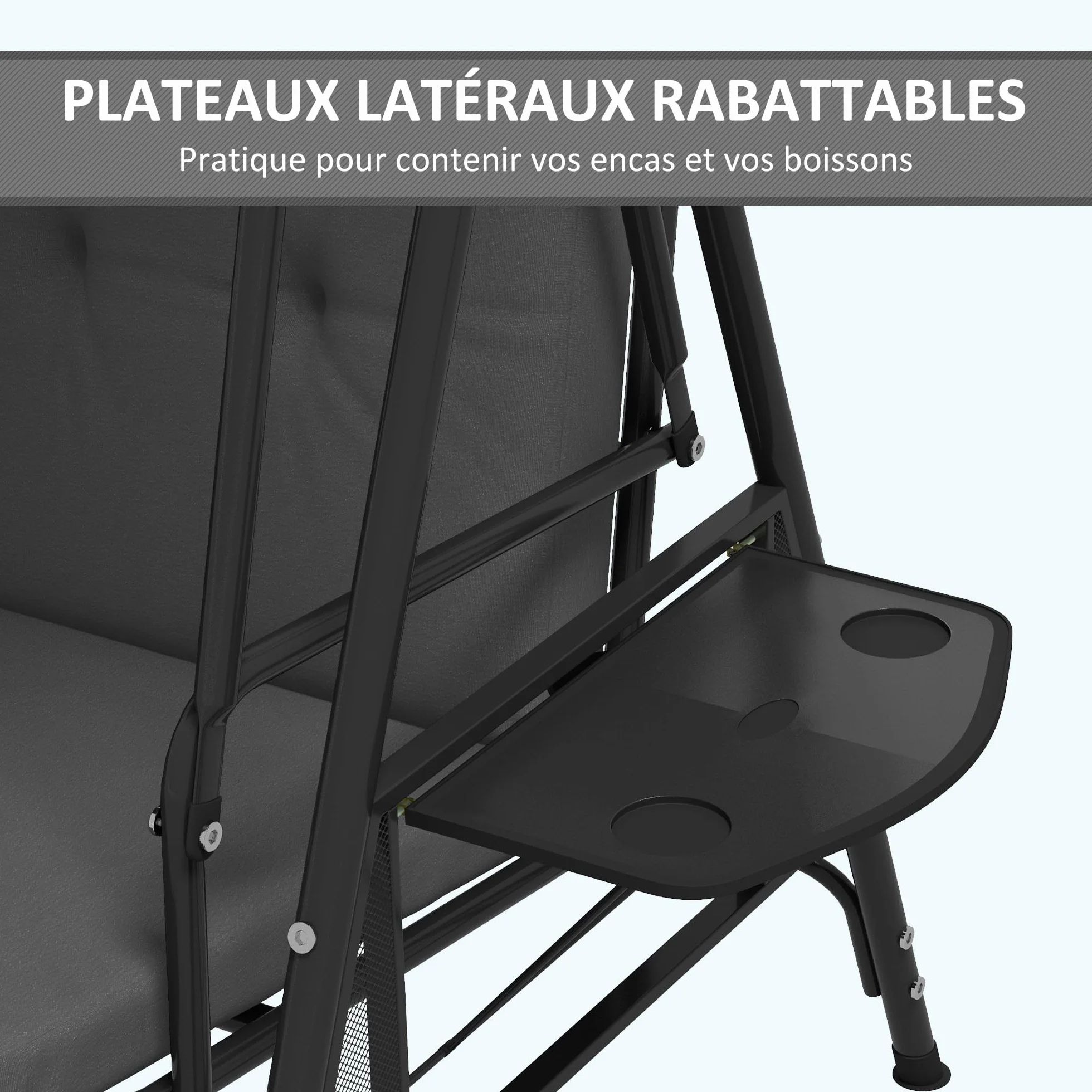 Outsunny Balancelle de Jardin 3 Places Grand Confort Toit réglable Acier Polyester Gris foncé