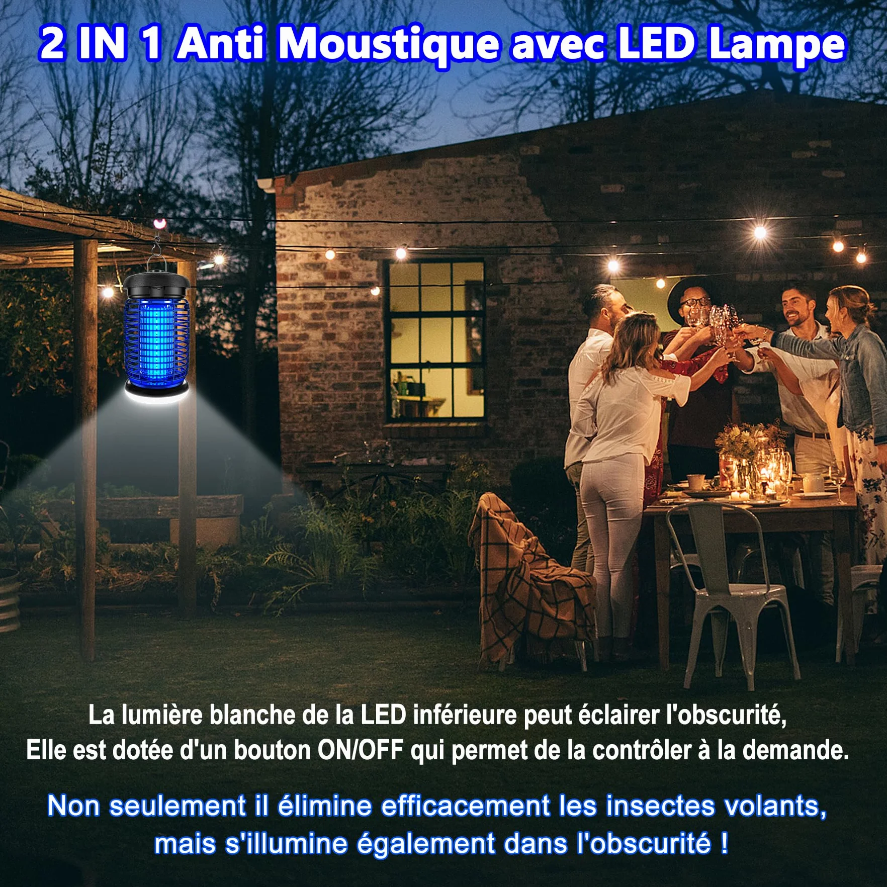 Seenlast Lampe Anti Moustique 15W 4200V UV Tueur d'Insectes Électrique Étanche 140m² Intérieur Extérieur
