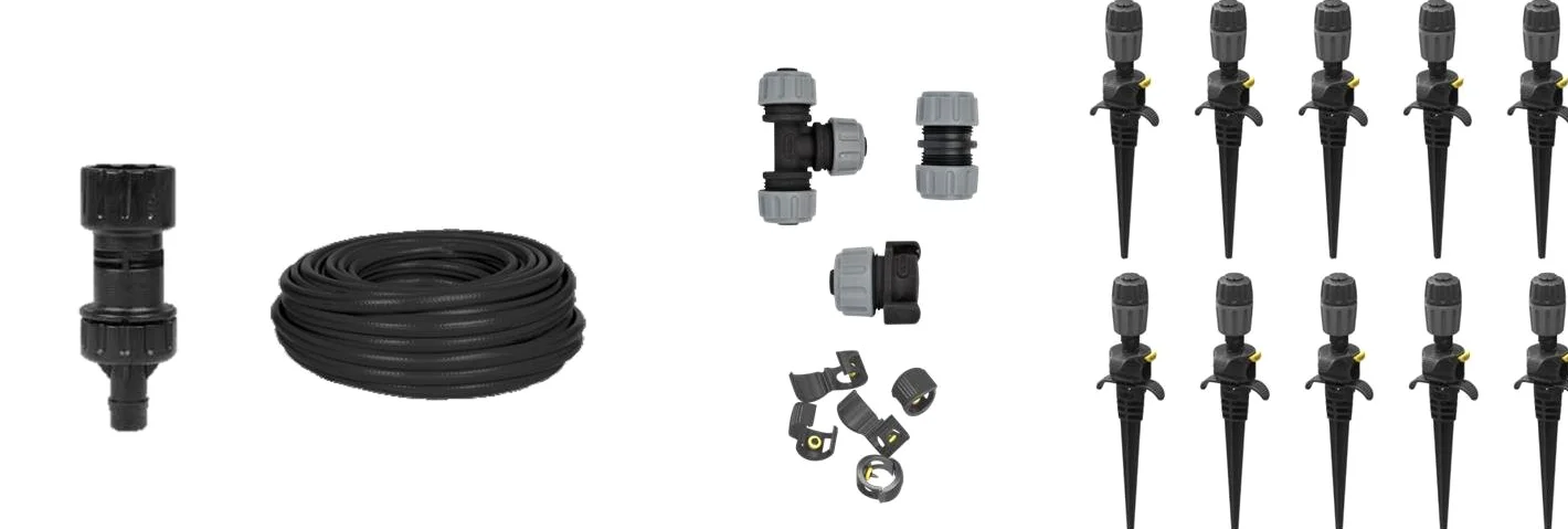 HOZELOCK - Kit d'Arrosage Goutte-à-Goutte Universel : Idéal pour Bordures, Parterres et Potagers, Facile d'Utilisation avec les Goutteurs/Asperseurs Universels Easydrip, 15M de Tuyau [7023 0000]