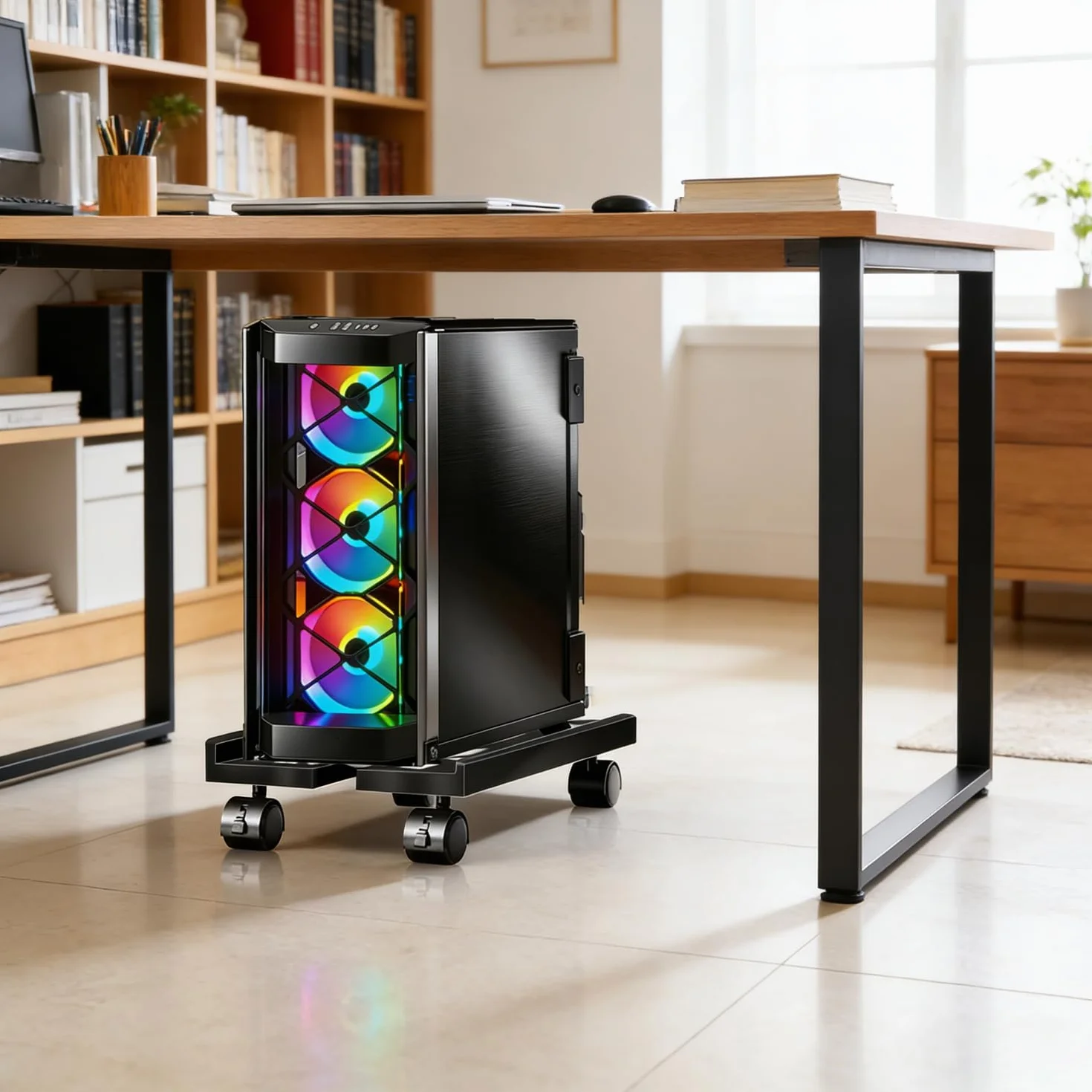 Support CPU réglable universel pour PC ordinateur de bureau avec roues pivotantes et roulettes Noir