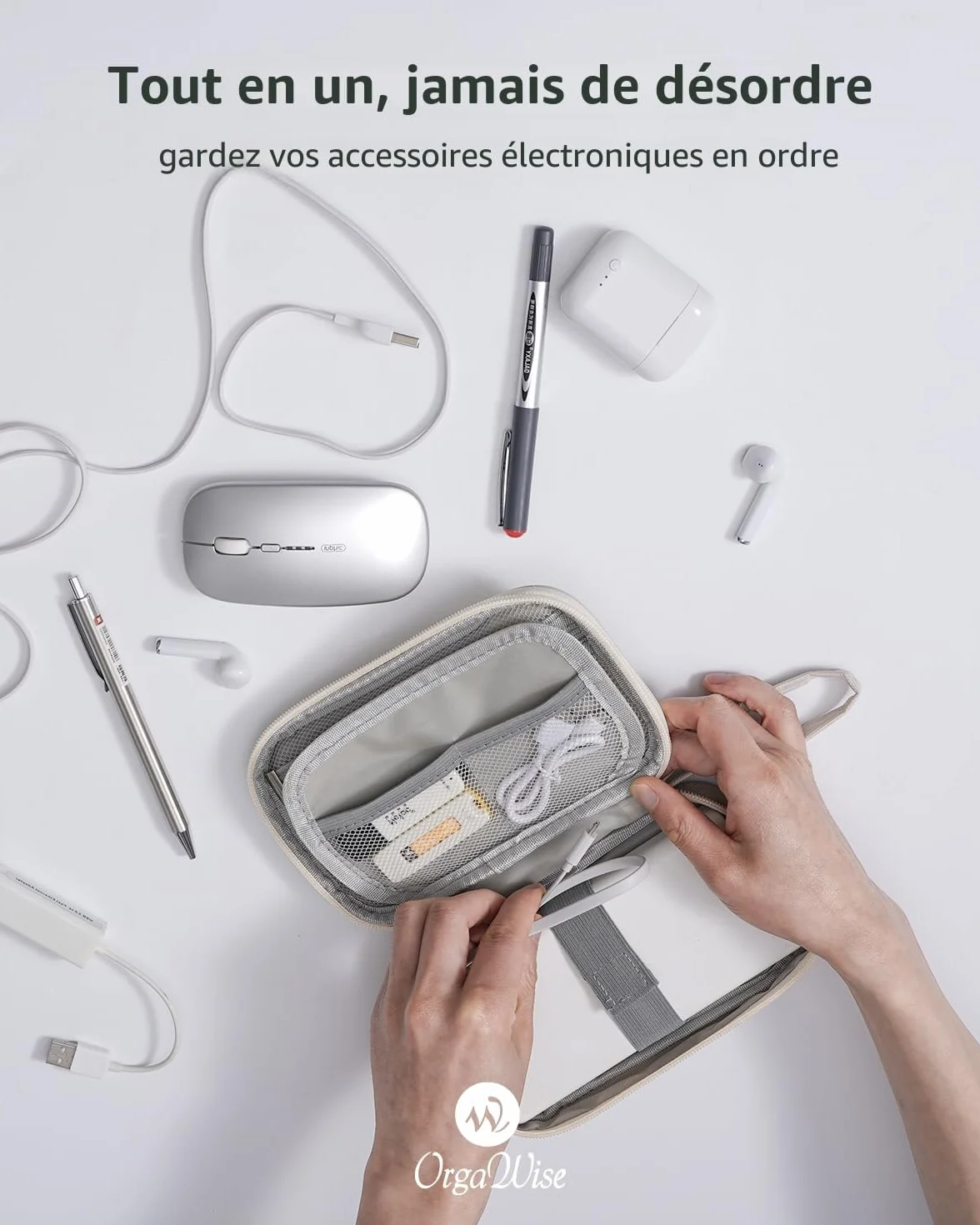 OrgaWise Sac Électronique Multifonctionnel Portable Étanche Rangement pour Disques Durs, Chargeurs, Câbles, Cartes Mémoire