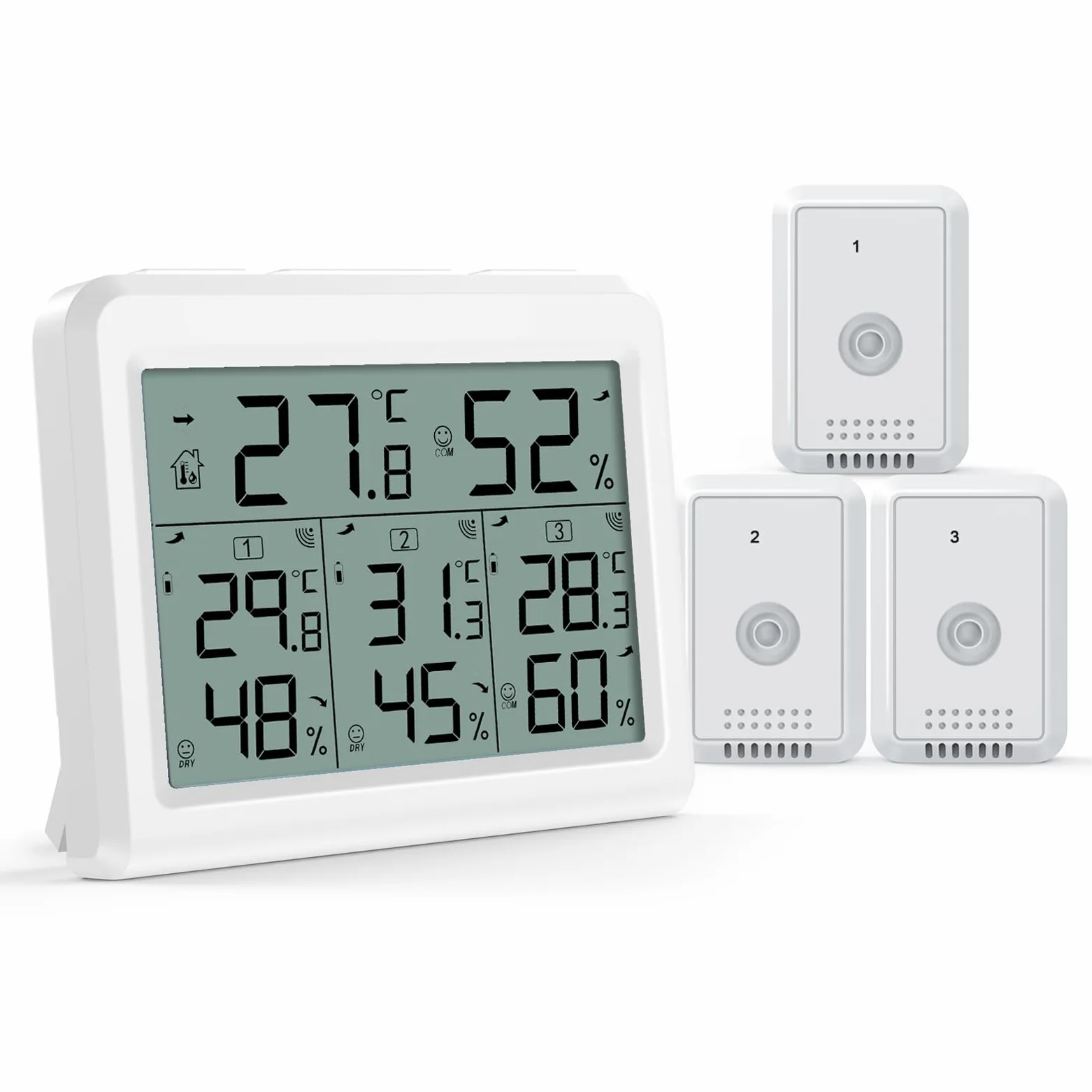 Indoor Outdoor Thermometer, Temperature Humidity Monitor with 3 Wireless Sensors, Humidity Gauge with LCD Backlight, Room Thermometer Hygrometer for Home