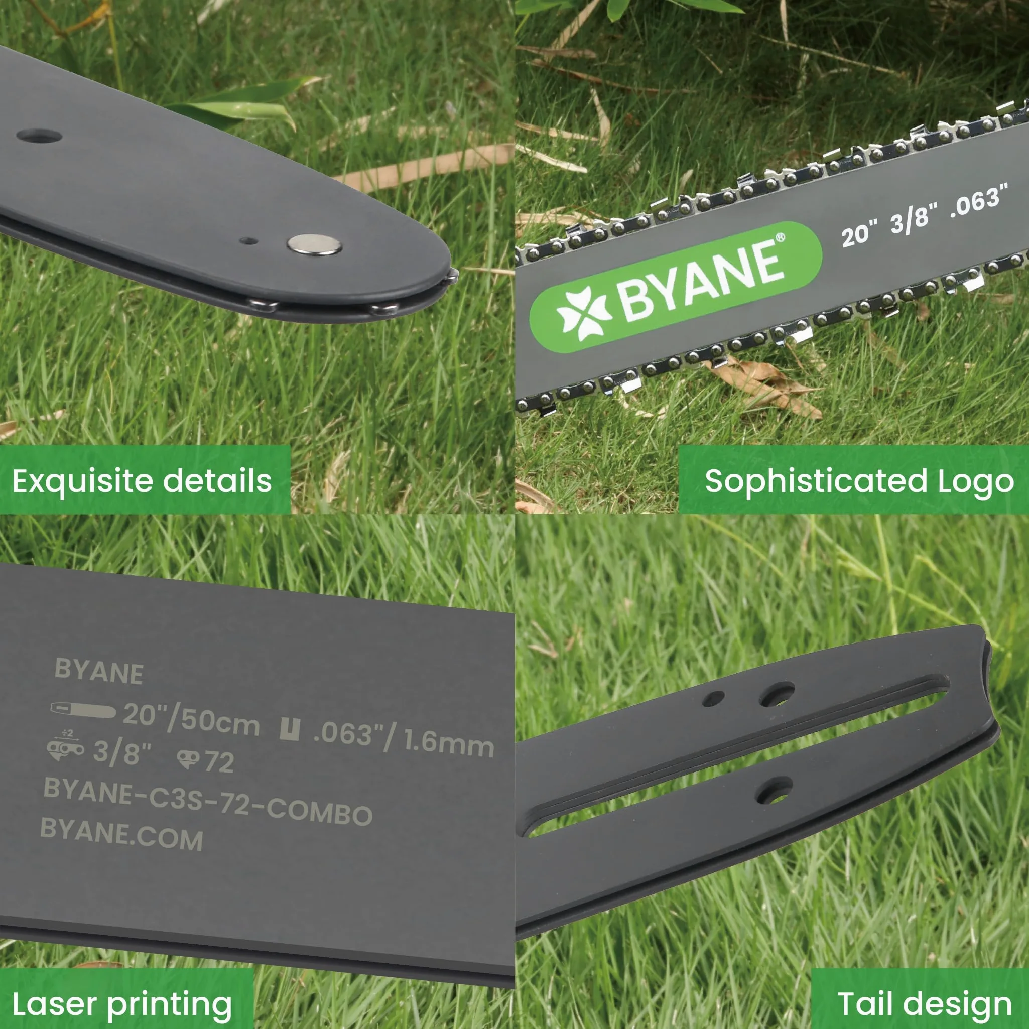 BYANE Kit Guide-chaîne 50cm + 3 Chaînes 3/8" 1,6mm 72 maillons | Compatible avec STIHL D025, MS220, MS260, MS261, MS270, MS360
