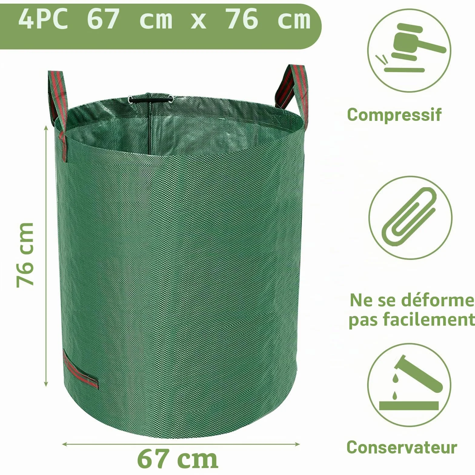 Sacs de Jardin 4x272L Polypropylène Robuste Pliables Réutilisables Étanches avec Poignées