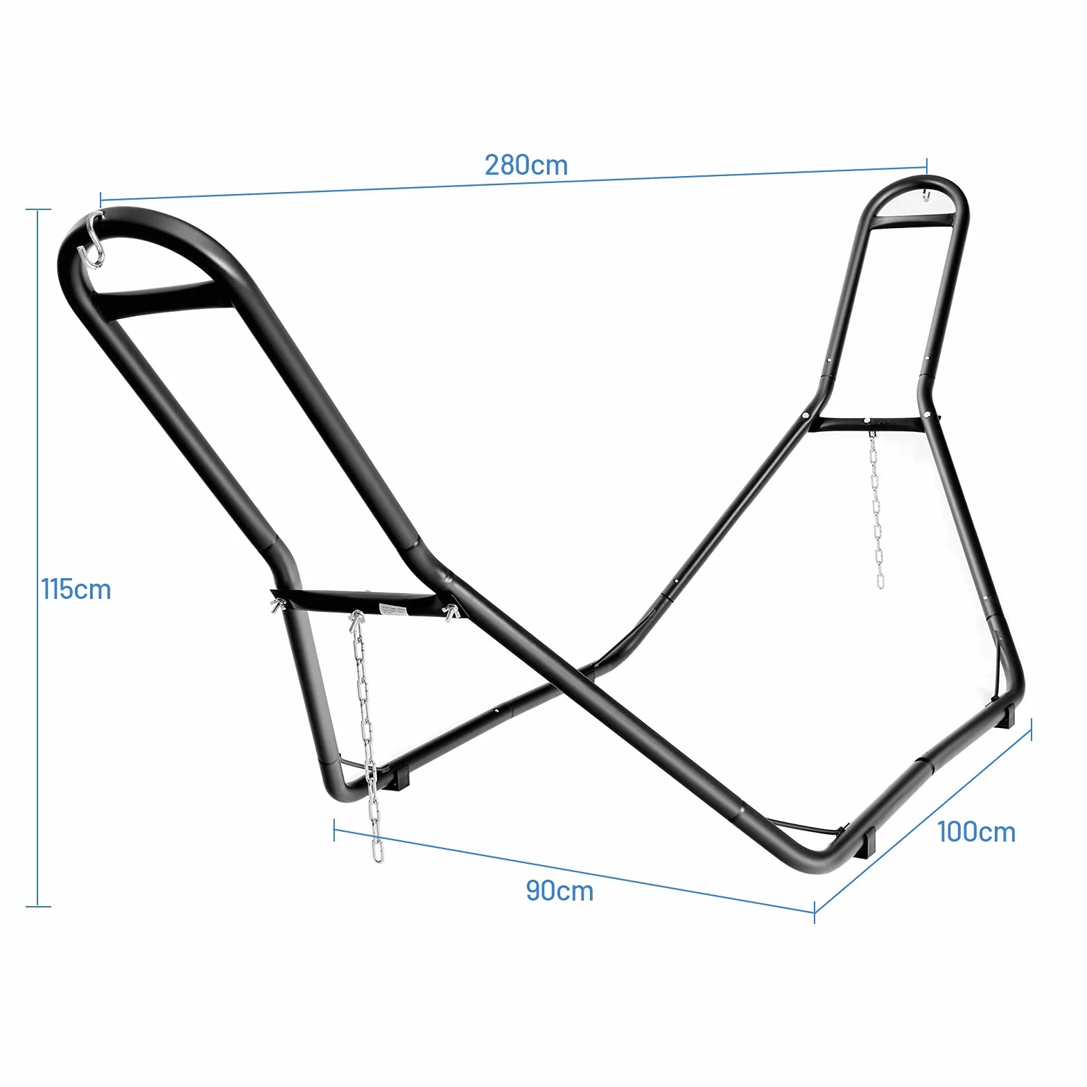 Costway Support de Hamac Double en Métal 200 kg H280x95x115 cm Ajustable Noir pour 2 Personnes