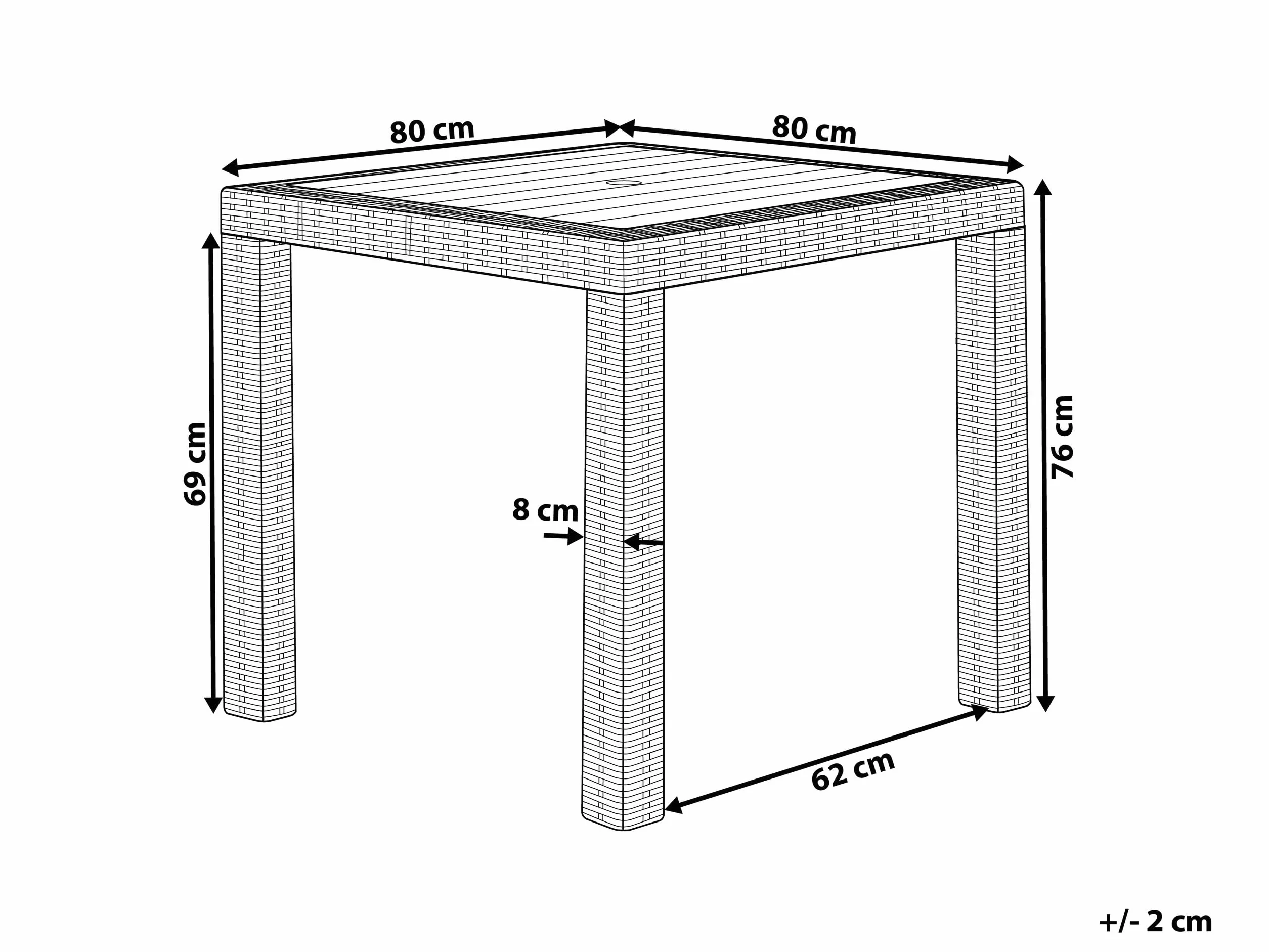 Beliani Table d'Extérieur Carrée 80 x 80 cm Blanche Effet Rotin pour Jardin ou Terrasse