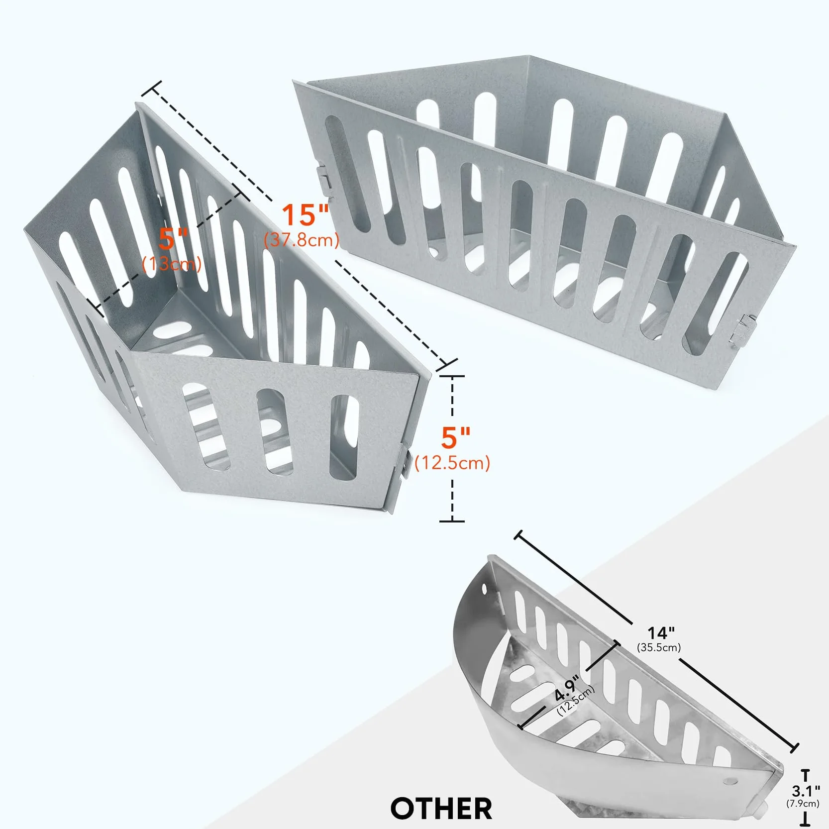 Onlyfire Grand Paniers à Charbon pour Kettle 57-67 cm, Char-Basket Acier Galvanisé pour Barbecue Weber Napoleon 22-26 pouces, 2 pièces