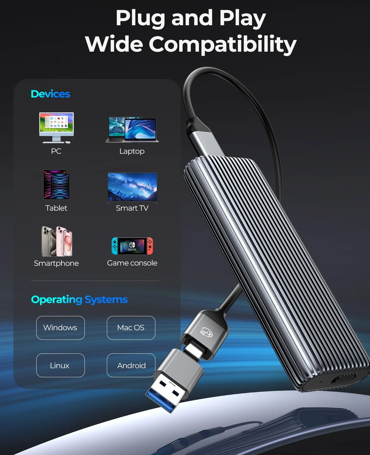 ORICO Boîtier SSD M.2 NVMe USB3.2 Gen2 10Gbps Aluminium sans Outil Dissipateur Thermique Adaptateur M2 USB pour SSD PCIe NVMe M-Key 2230/2242/2260/2280 UASP Trim AM2G2