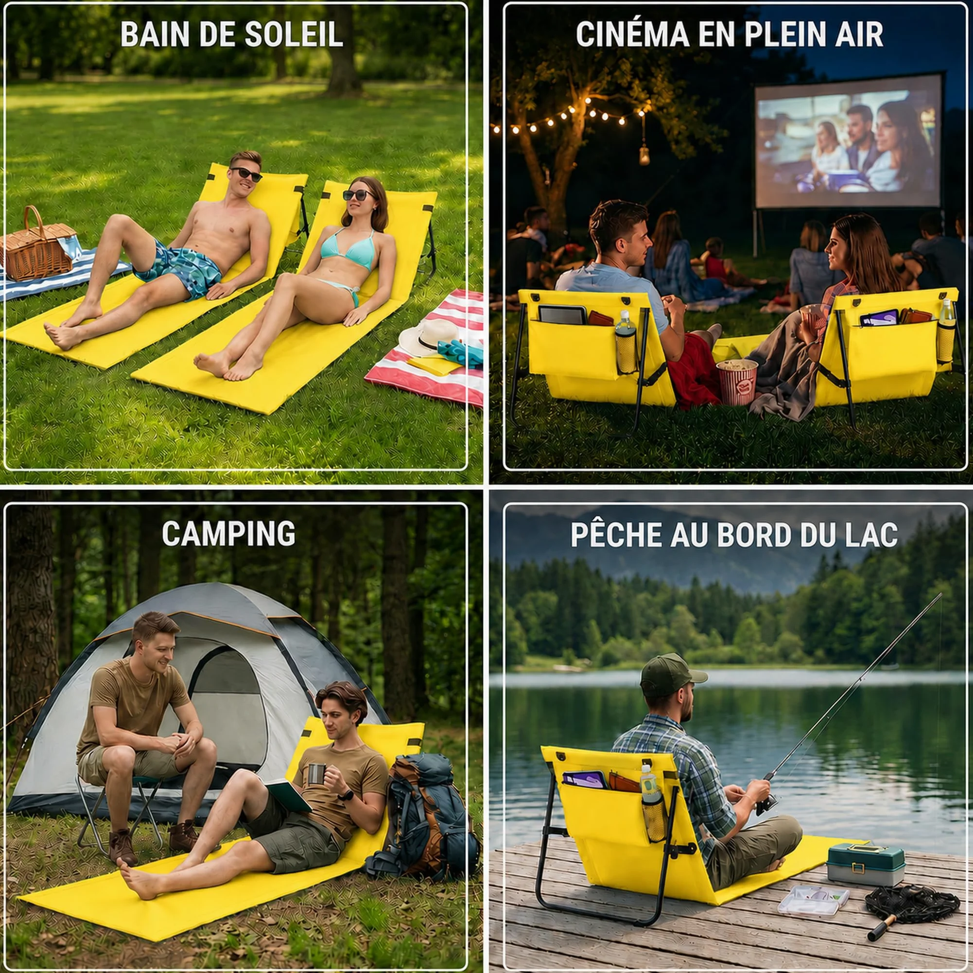 Drift Savage Lot de 2 chaises longues de plage pliables (Jaune soleil) | Matelas de plage légers et rembourrés avec dossier réglable, bandoulière et poche, pour camping, piscine et voyage