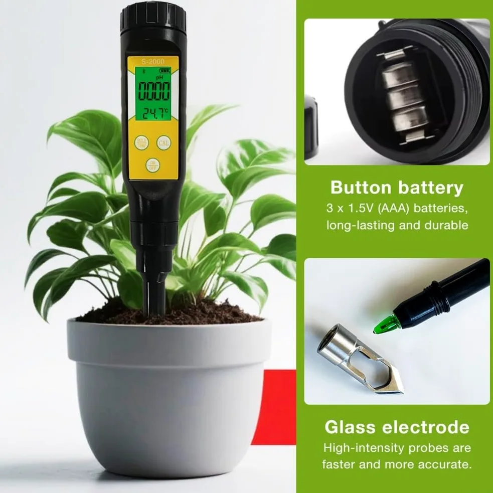 Testeur de pH du sol sans fil avec application smartphone, testeur numérique de température et d'acidité pour pots de jardin et agriculture, étanche IP67, design compact
