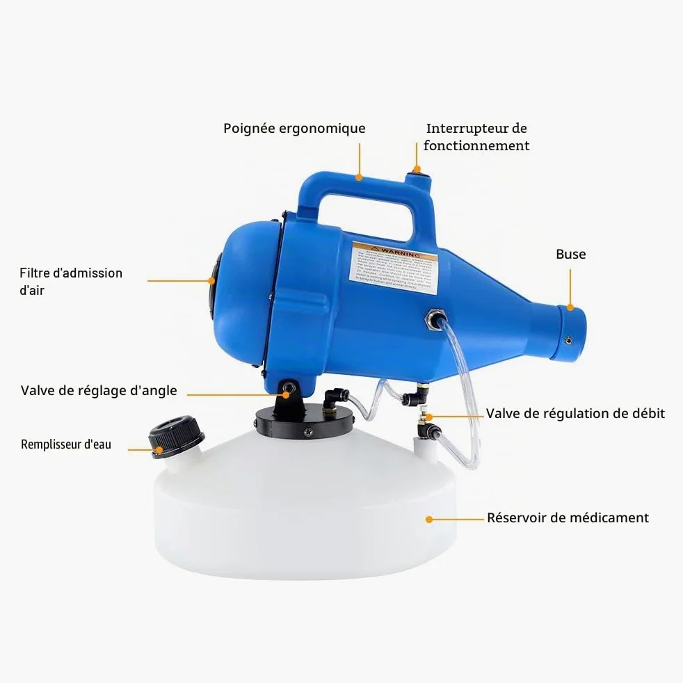 Pulvérisateur ULV 4.5L Portatif, 1400W | Atomiseur Désinfectant Électrique avec Portée 8-10m, pour Jardin Extérieur Hôtel Bureau & Maison