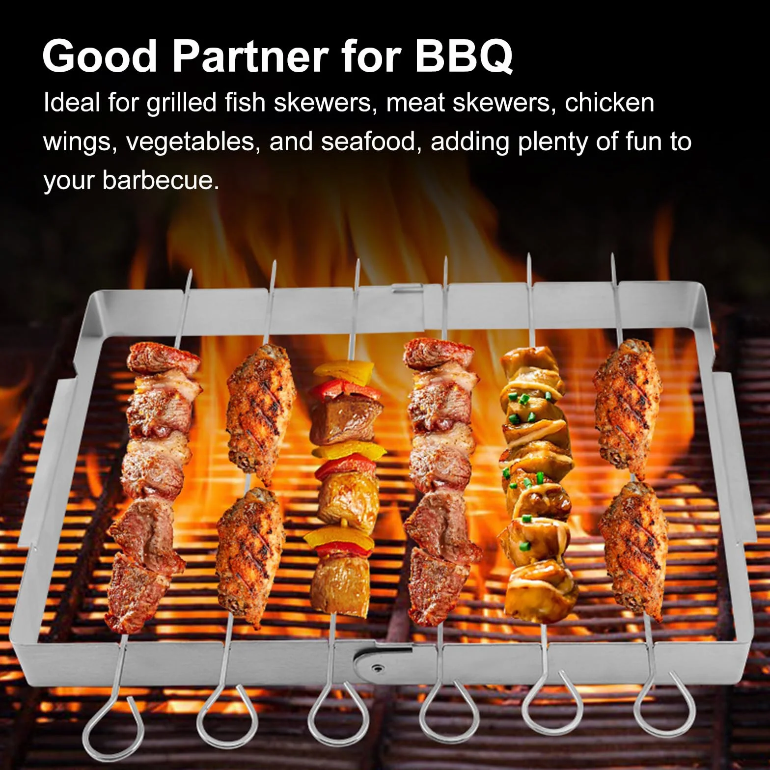 Brochettes à Viande Lot de 6 avec Support pour Barbecue et Accessoires