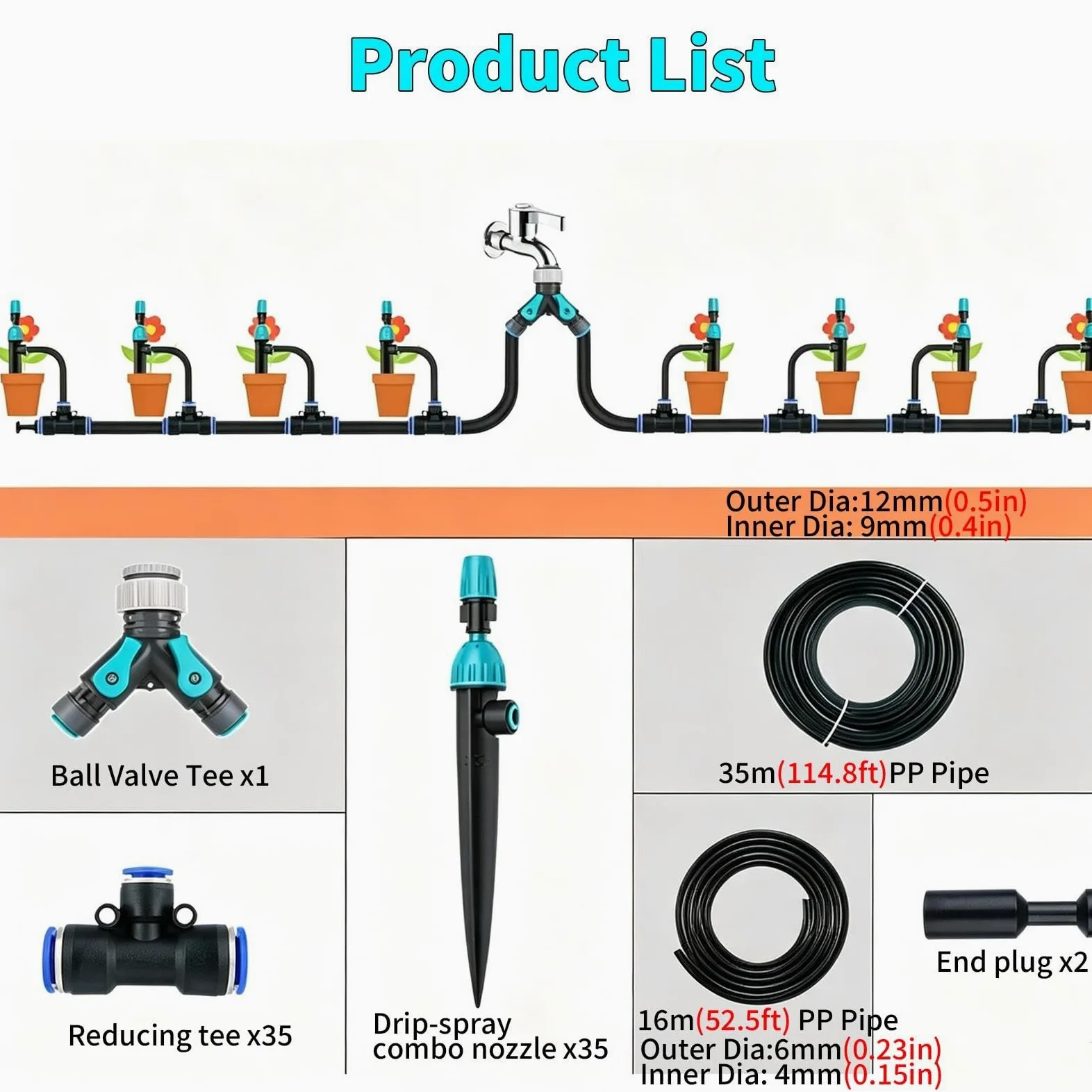 Kit D'irrigation Goutte À Goutte Par Brumisation Pour Serre Enterrée | Avec Tubes En Polypropylène Flexibles Et Résistants Aux UV, Système D'arrosage Par Brumisation Et Accessoires