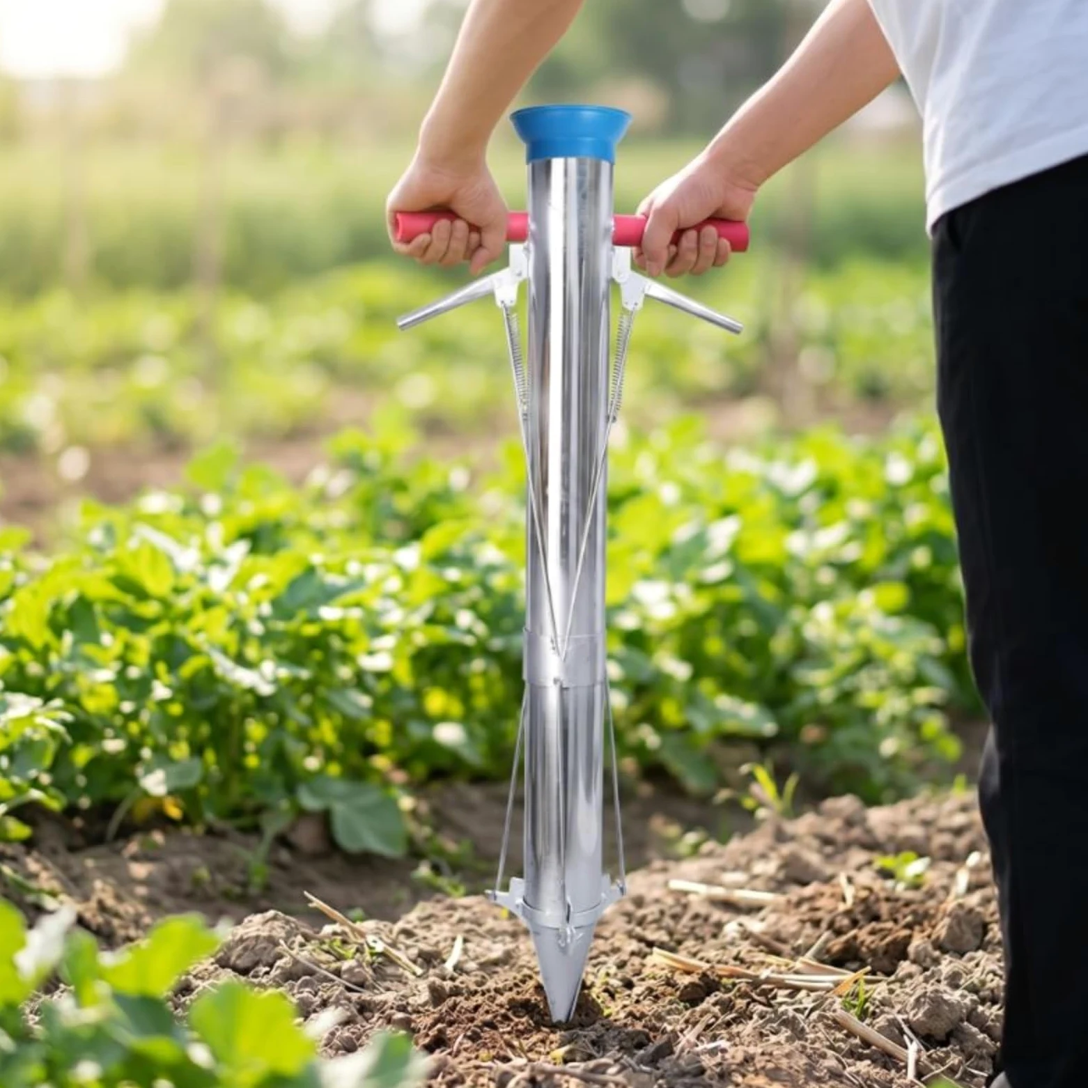 Plantoir de Légumes Manuel Transplantoir Outil de Plantation Semoir à Manche Long Guidage des Racines Taux de Reprise, Taille Unique, Acier Inoxydable Épaissi, Poignée Simple