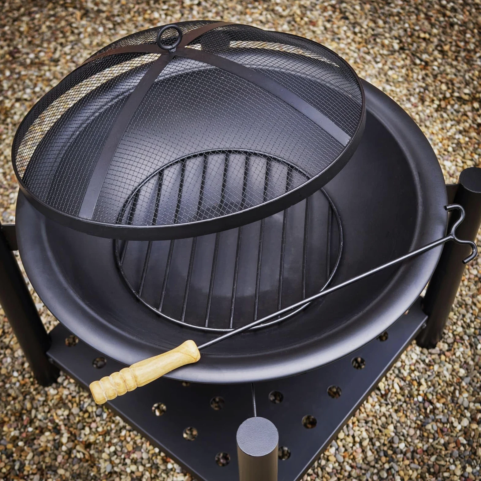 Gardebruk® Brasero de Jardin avec Pare-étincelles Couvercle tisonnier Ø55 cm Support à Bois Acier Noir Jardin Terrasse Cheminée