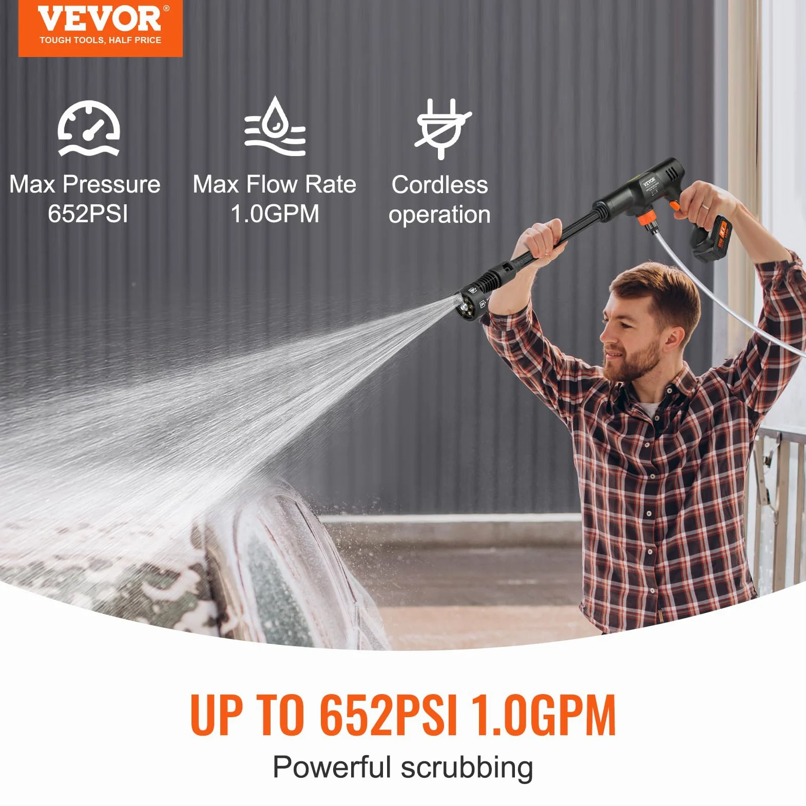VEVOR Nettoyeur Haute Pression sur Batterie sans Fil 21 V Nettoyeur Haute Puissance Portable 652 PSI 50 bar Laveuse Électrique 3,5 L/min Batterie 4,0 Ah Chargeur pour Nettoyage Terrasse Jardin Voiture