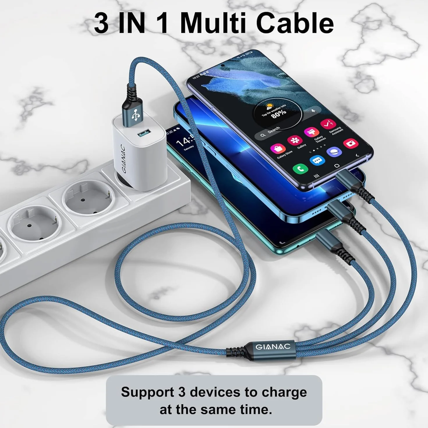 Câble Chargeur Multi Embout 3 en 1 Universel 1.2M Lot de 3 avec Lightning USB C Micro Connecteur pour iPhone 13 12 11 XS Galaxy S21 S20 Huawei P30 P20