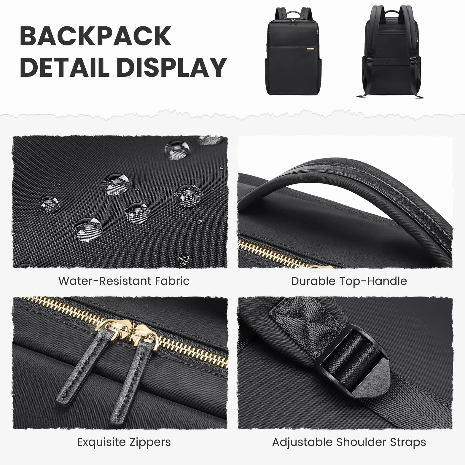 Sac à Dos Ordinateur Portable 16 Pouces Imperméable Noir