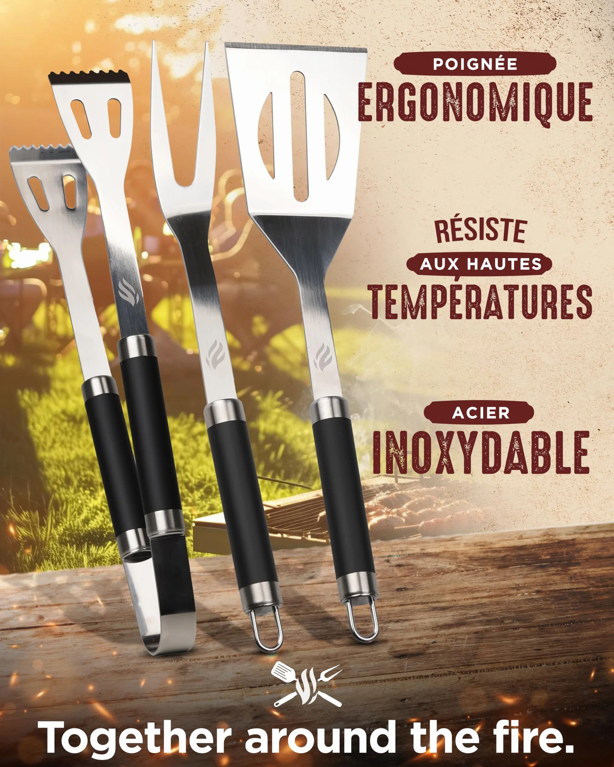 HORUS 23® Kit Barbecue Professionnel 4 Ustensiles Inox avec Gant Ignifuge Coffret Cadeau