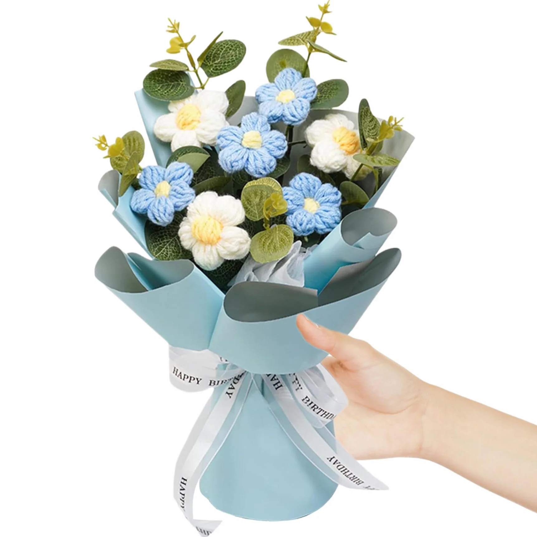Bouquet de Fleurs au Crochet Bleu 9x13 - Fleurs Artificielles Décoration Intérieure