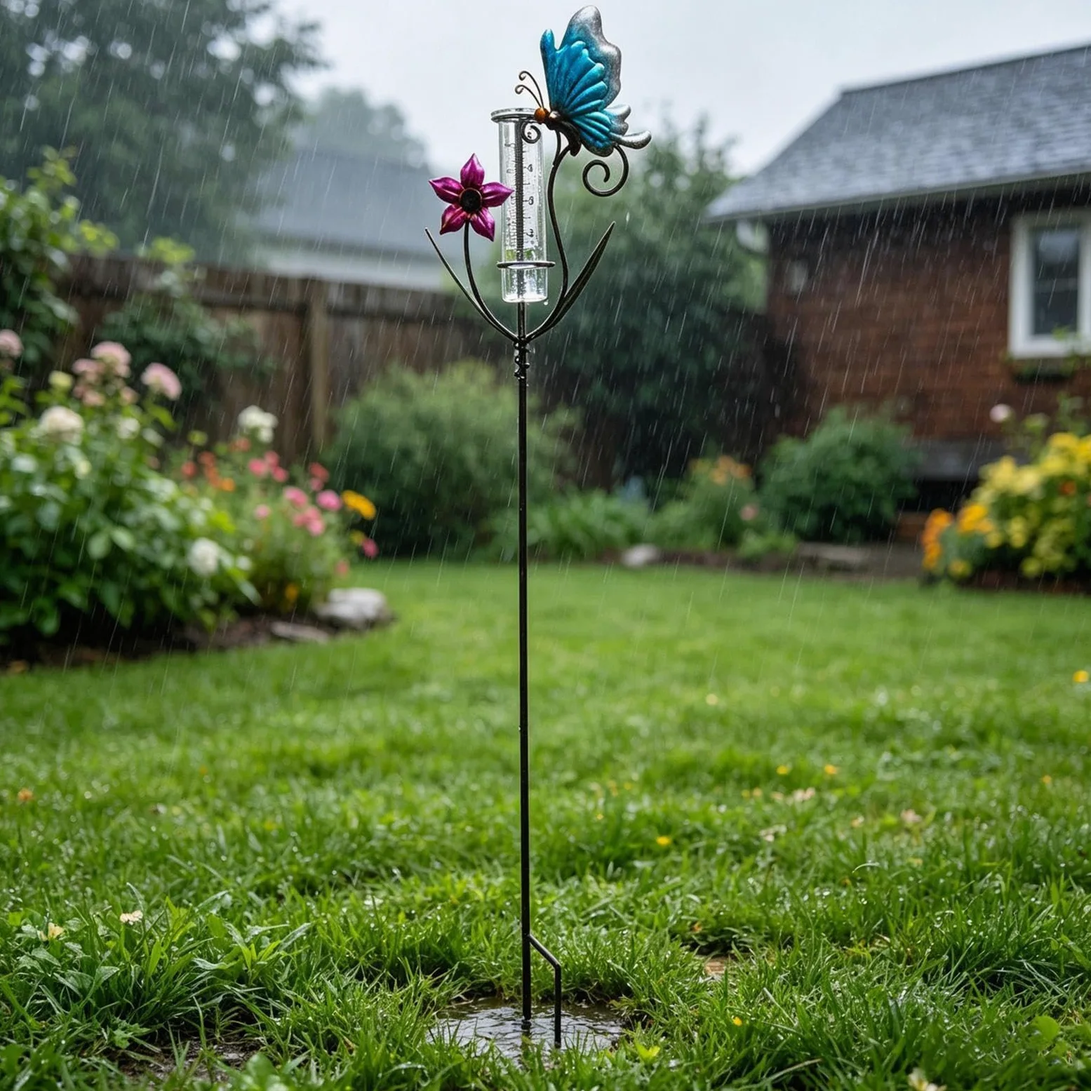 Pluviomètre d'extérieur décoratif Décoration Pluviomètre Design Papillon Et | Jauge de Mesure de Pluie Pour l'Extérieur, Jardin, Pelouse, Cour, Terrasse, Patio, Clôture et