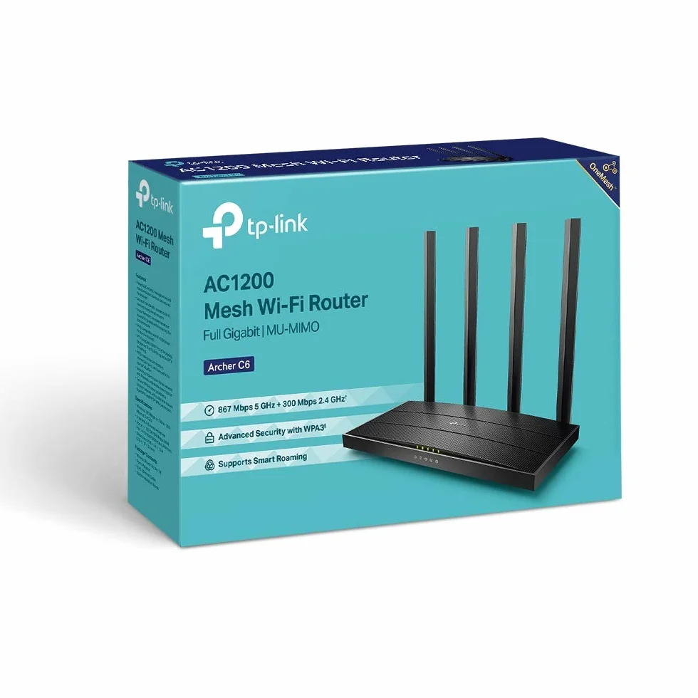 TP-Link Archer C6 Routeur WiFi Bi-Bande AC1200Mbps 5 Ports Gigabit 867Mbps 5GHz 400Mbps 2.4GHz MU-MIMO EasyMesh WPA3