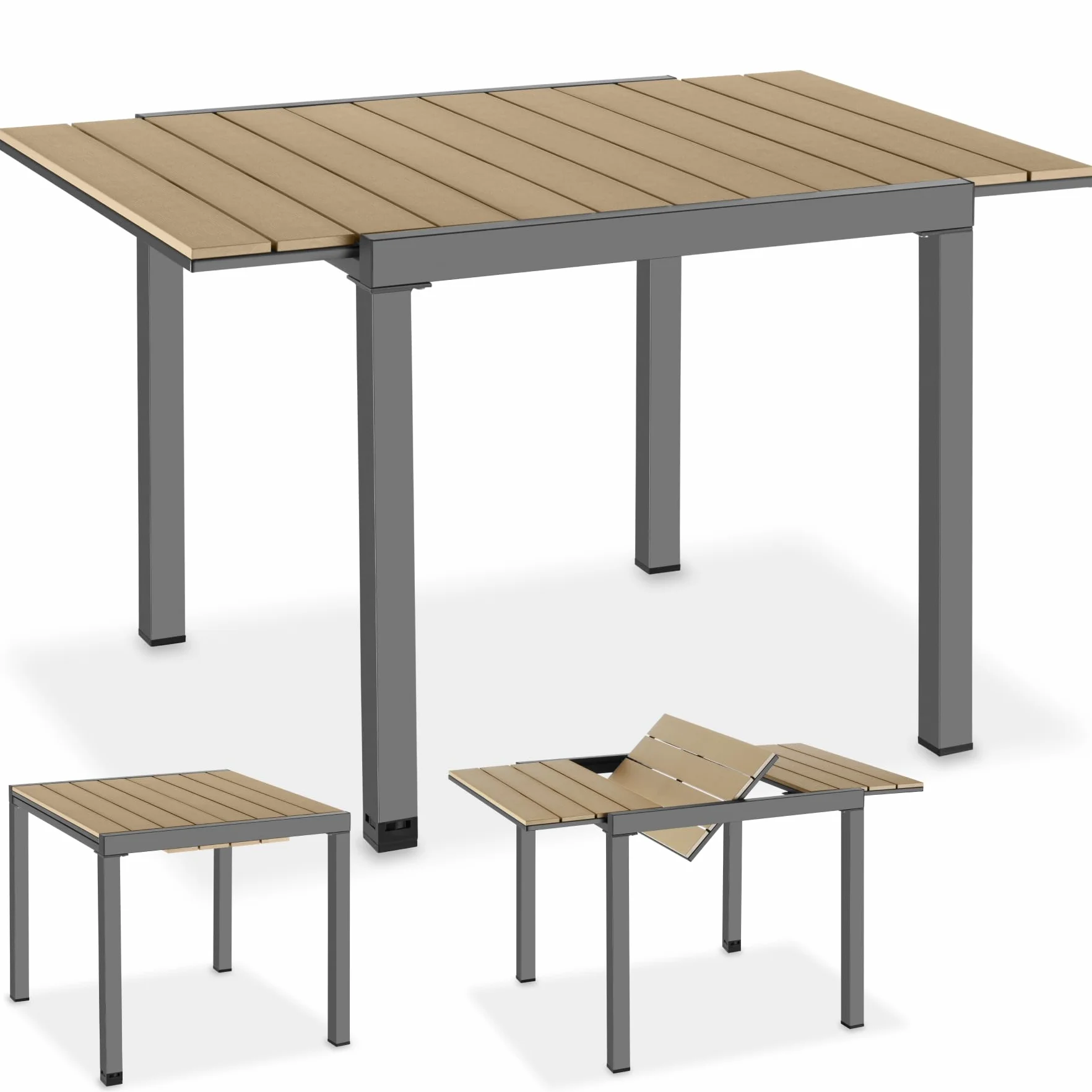 Tectake Table de Jardin Extensible Aluminium 80-120 x 80 x 74 cm 4-6 Personnes