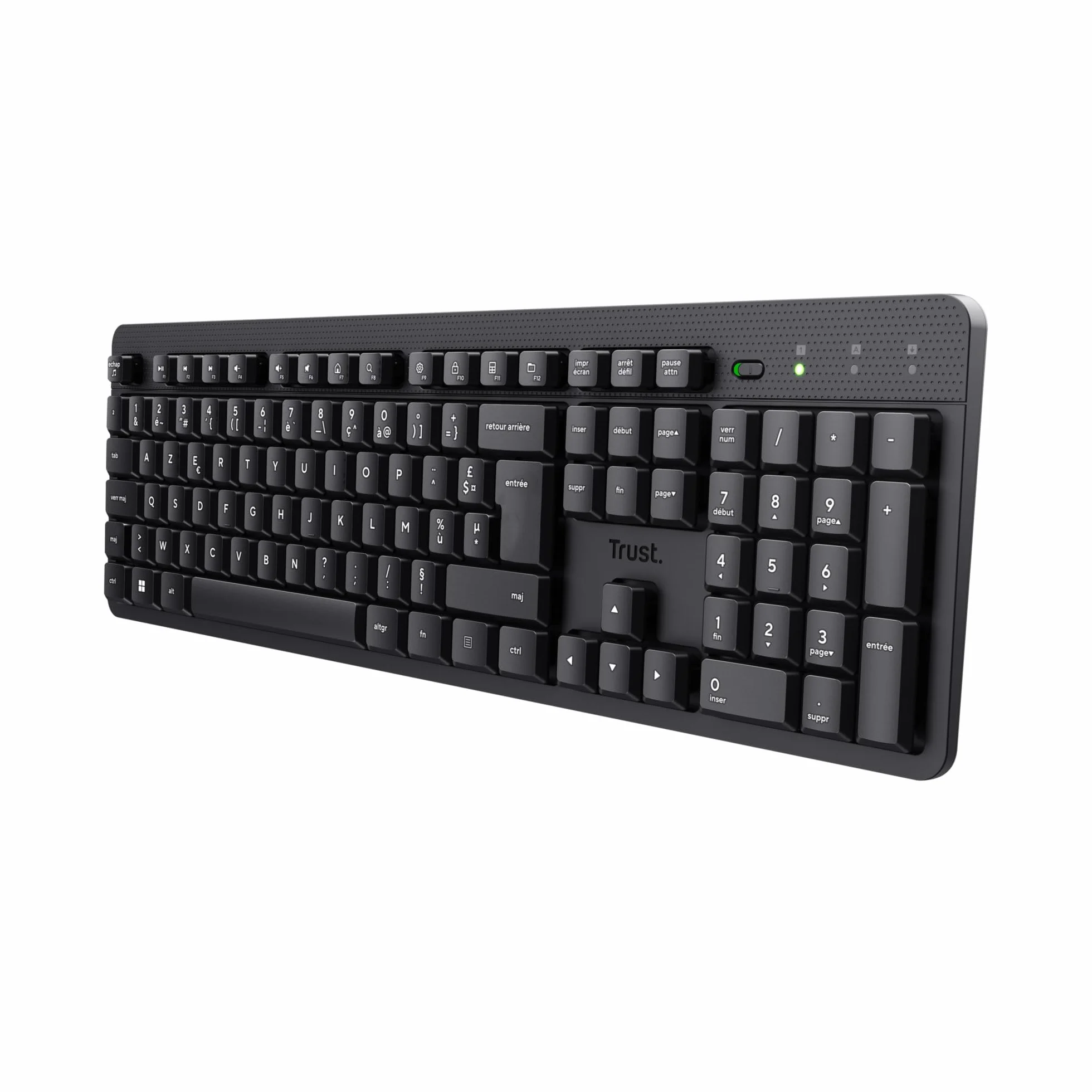 Clavier sans Fil Silencieux AZERTY Français Trust ODY II, Touches Plates Flottantes, Résistant aux Éclaboussures, Récepteur USB RF 2.4GHz, Noir