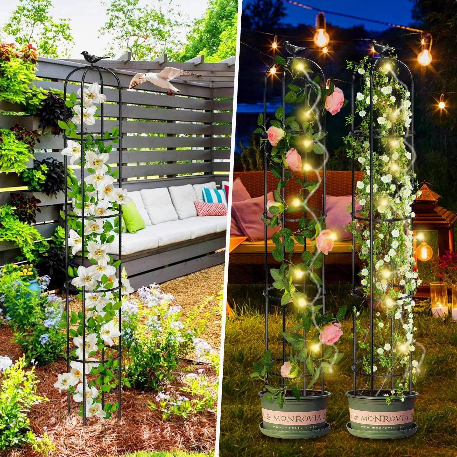 MQUPIN Tower Obélisque Treillis pour Plantes grimpantes de Jardin 150 cm - Obélisque en U Durable - Noyau en métal - Framboises - Amovible