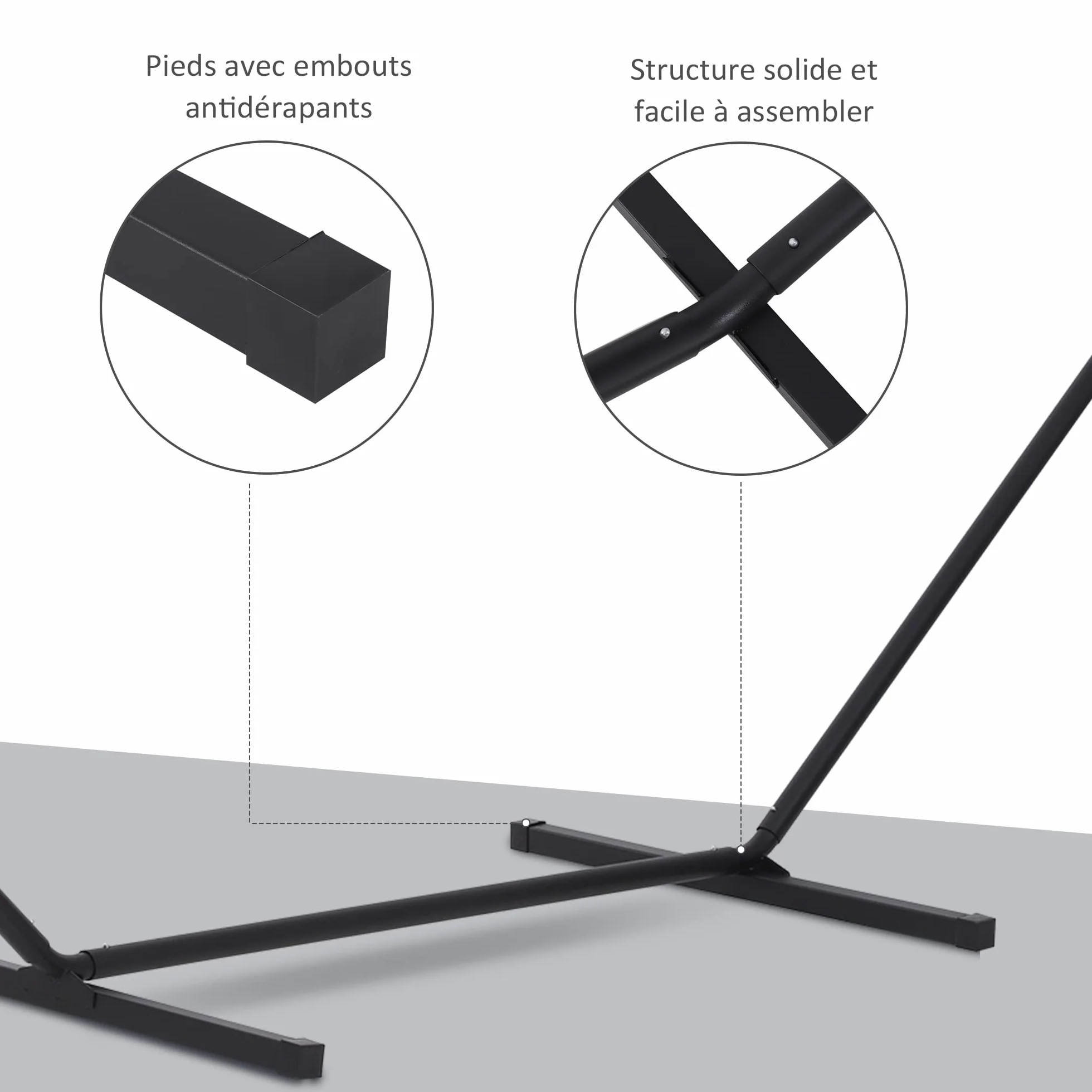 Outsunny Support Pied de hamac Structure Robuste métal époxy Noir 3,60L x 0,92l x 1,12H m