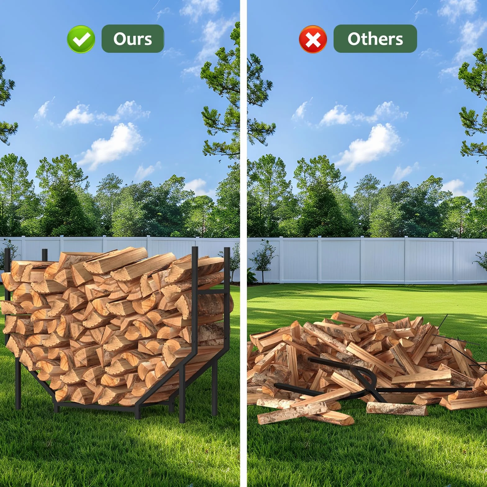 CADUKE Range-bûches d'extérieur 1 m - Support de bûches en métal pour cheminée - Empileur et organiseur de bois