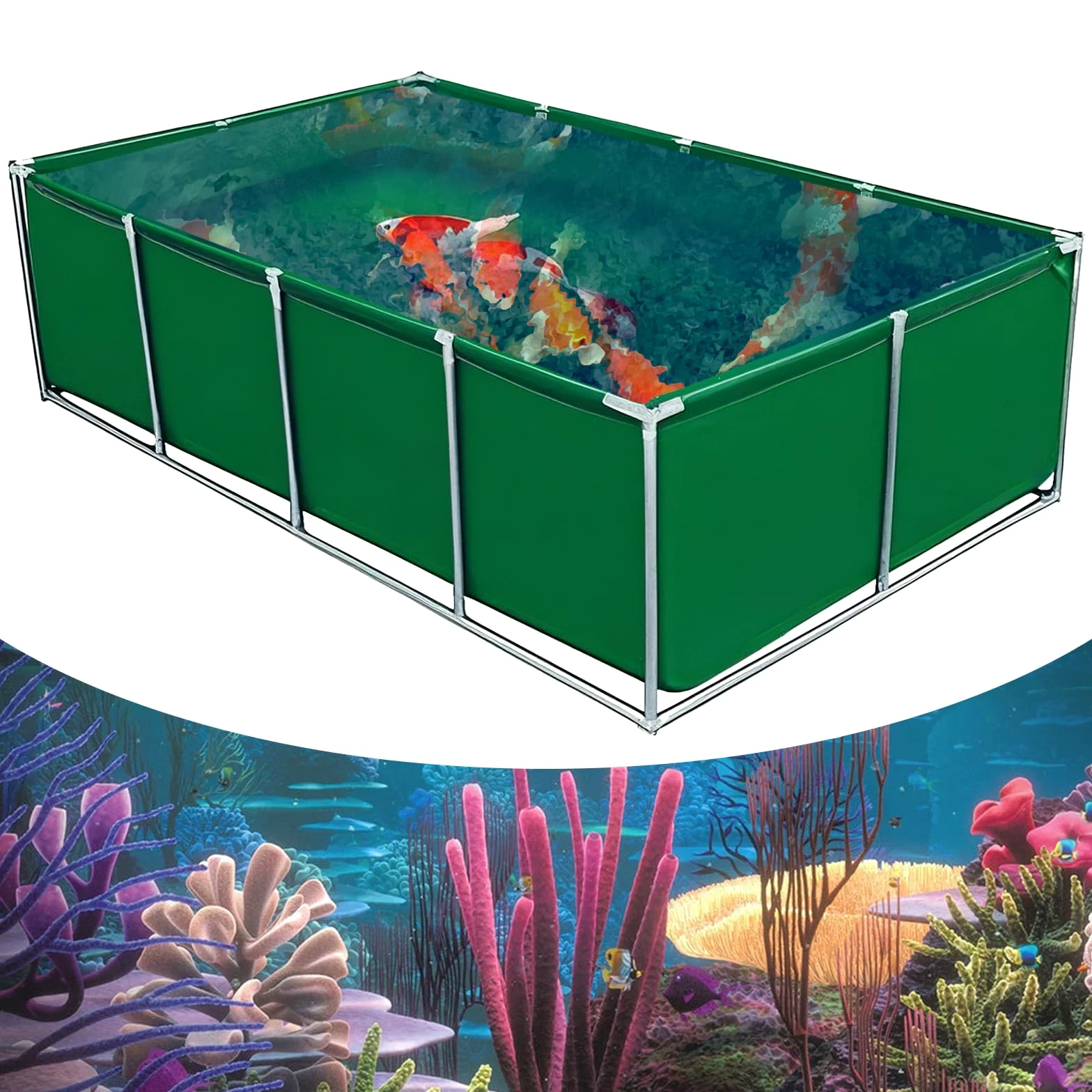 Bassin Poisson Exterieur Jardin,Cadre de Piscine pour Poissons temporaires,Grande Piscine D'aquaculture, Piscine pour Poisson avec Le Drain，pour Aquarium, réservoir de Stockage