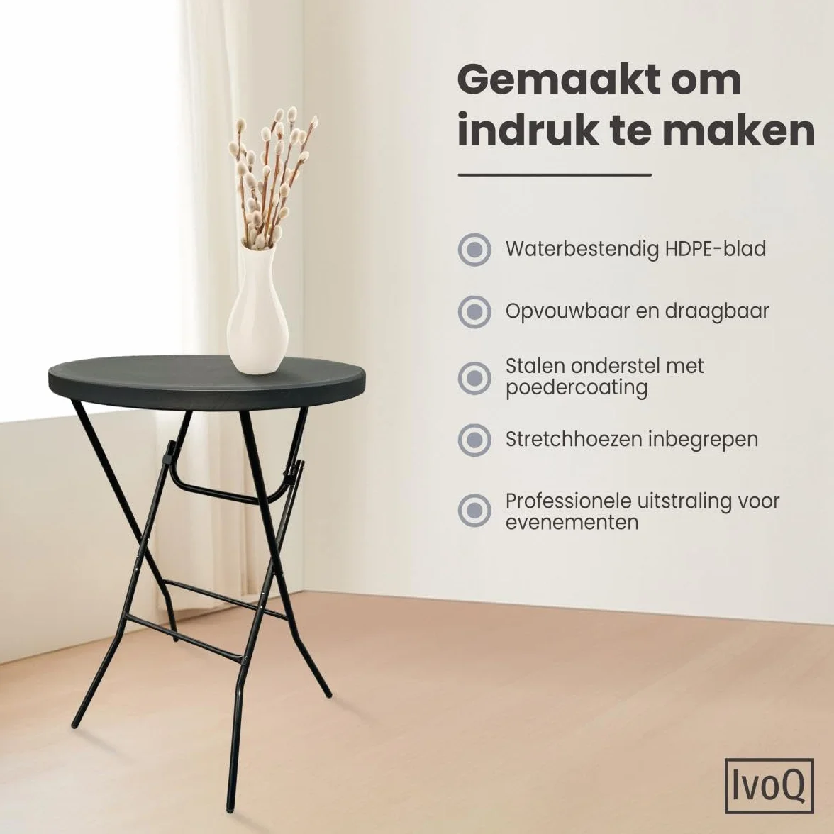 Lot de 2 Tables Debout Pliables Ø80x110 cm avec Housses Noires - Cadre Acier Revêtement Poudre
