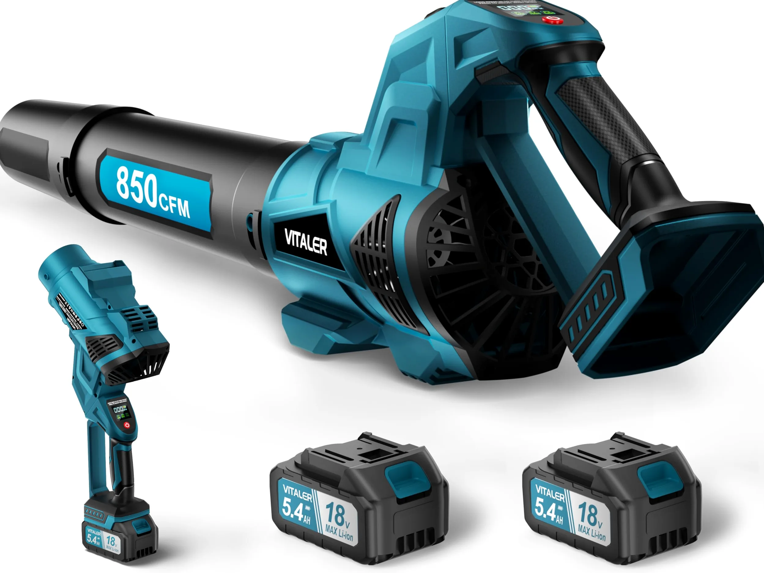 Souffleur de Feuilles sans Fil 1444m³/h 402km/h Moteur sans Balais 2x5,4Ah | Souffleur Batterie Vitaler avec Écran TFT 1,35", Chargeur Rapide 2,0A pour Jardin, Pelouse, Feuilles, Poussière et Neige