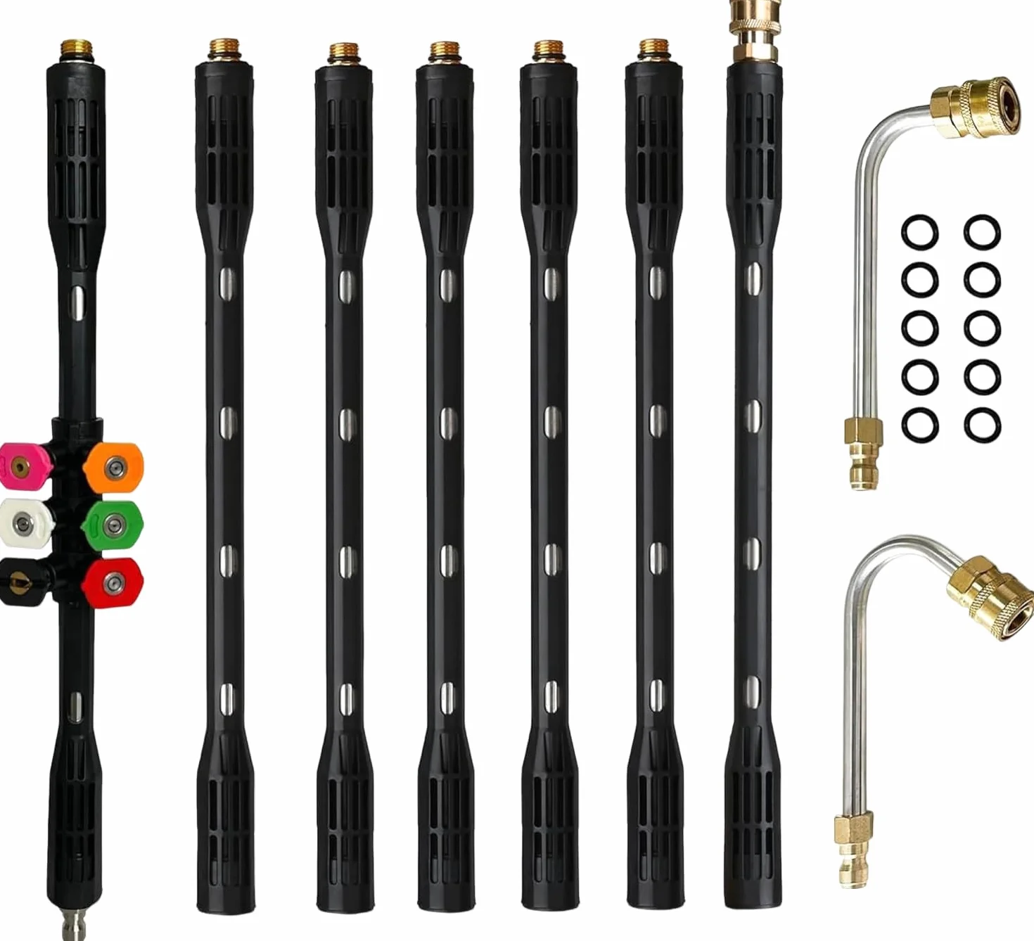 YUET Rallonge de Nettoyeur Haute Pression Avec 6 Buses de Pulvérisation | Lance d'Extension et 9 Tiges Incurvées Pour Nettoyage de Gouttière, Connexion Rapide de 1/4" Lance TéLescopique