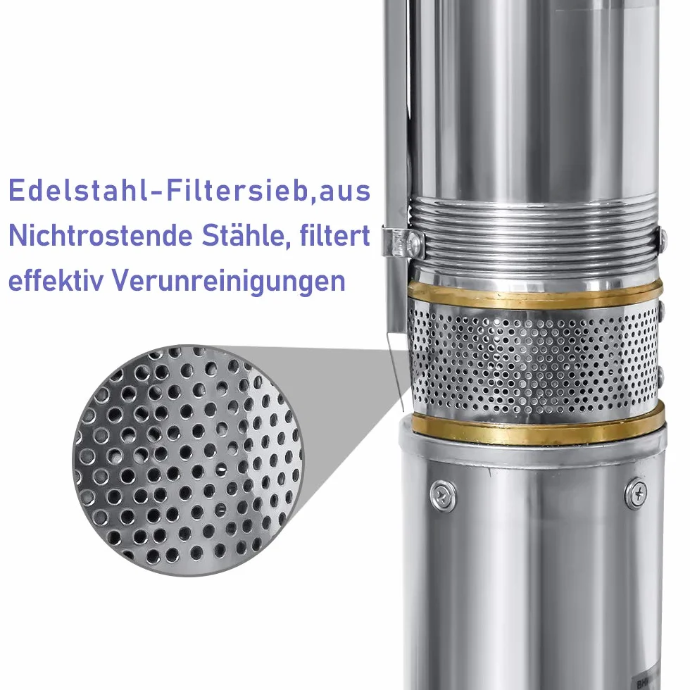 Pompe immergée 750W 4000 L/h 6,7 bar acier inox profondeur 67 m câble 20M pour puits profond