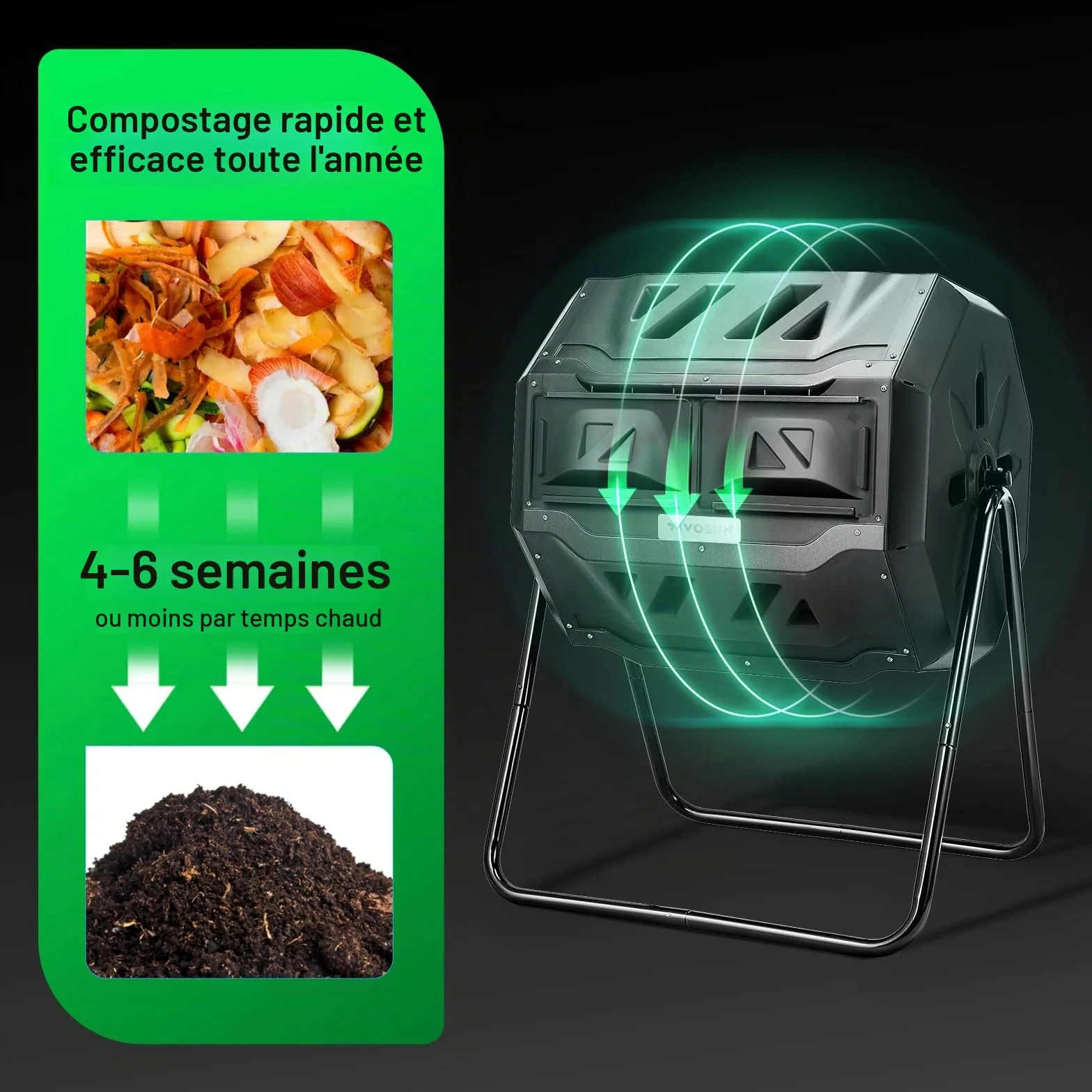 VIVOSUN Composteur d'extérieur Rotatif à Double Lots, 120 litres avec Porte Noire