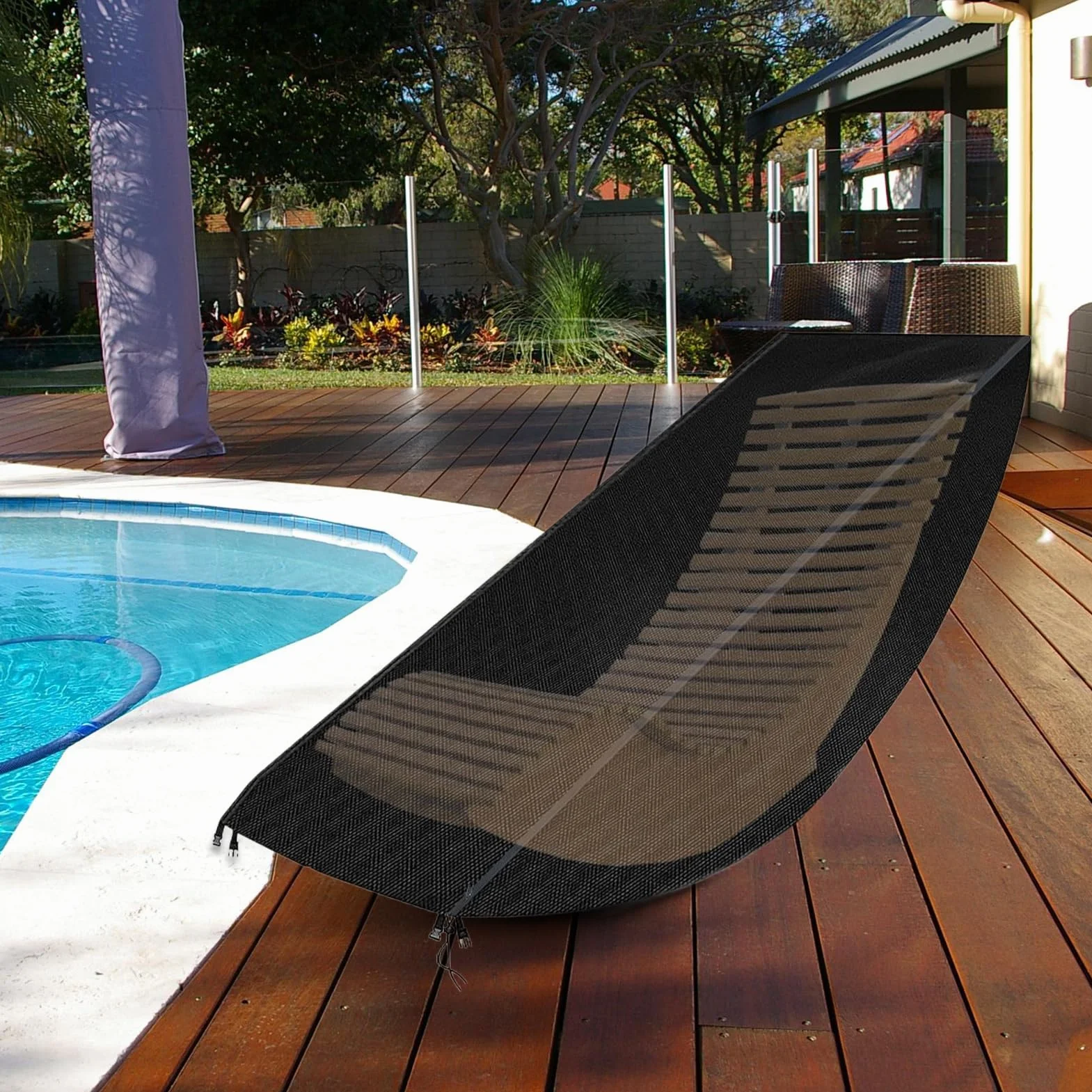 Housse de chaise longue d'extérieur imperméable en bois protection solaire pour terrasse jardin