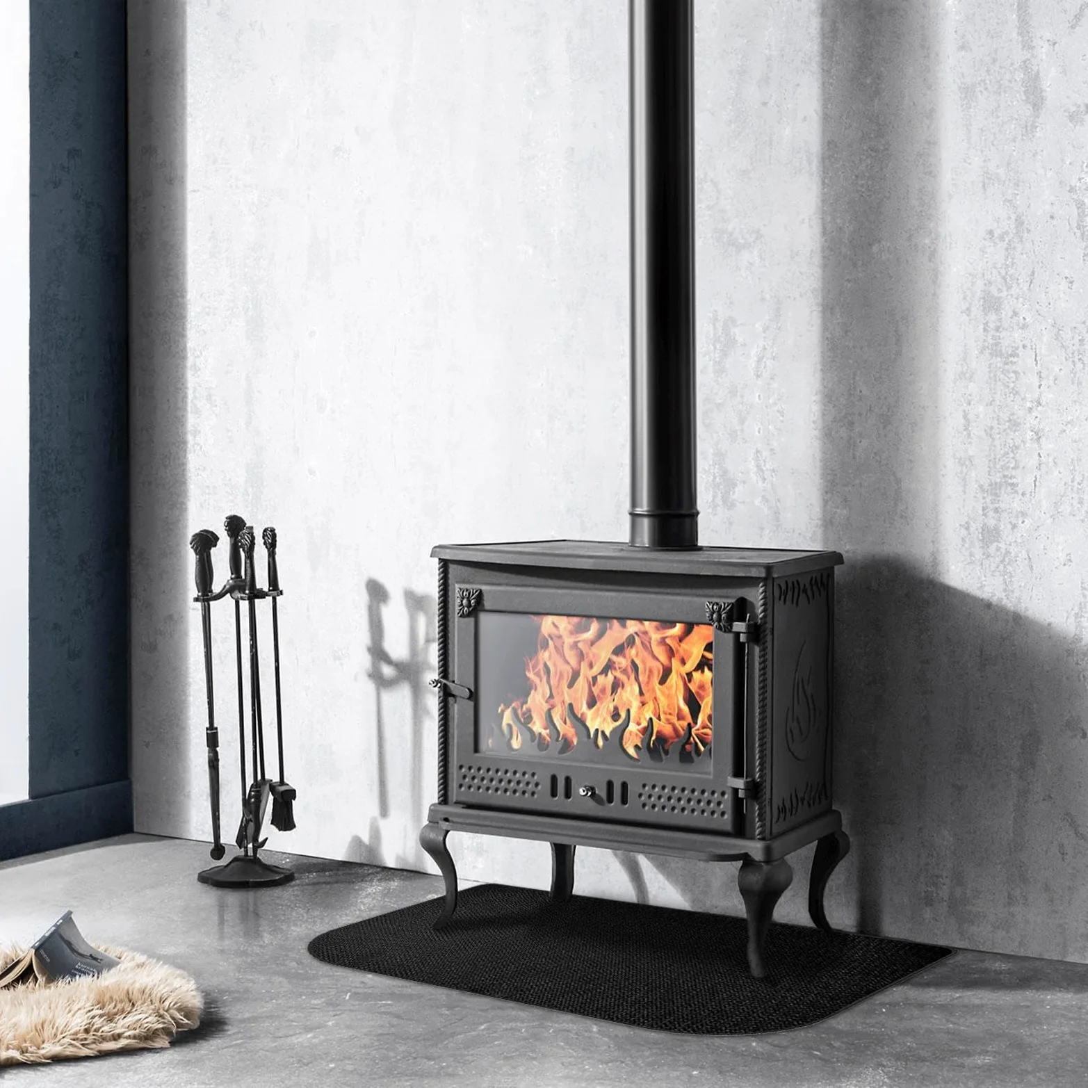 Tapis de Cheminée Antidérapant Résistant à la Flamme | Protecteur de Sol Intérieur pour Poêle à Bois pour Maison Appartement Salle de Classe Salon Camping Barbecue Feu de Camp