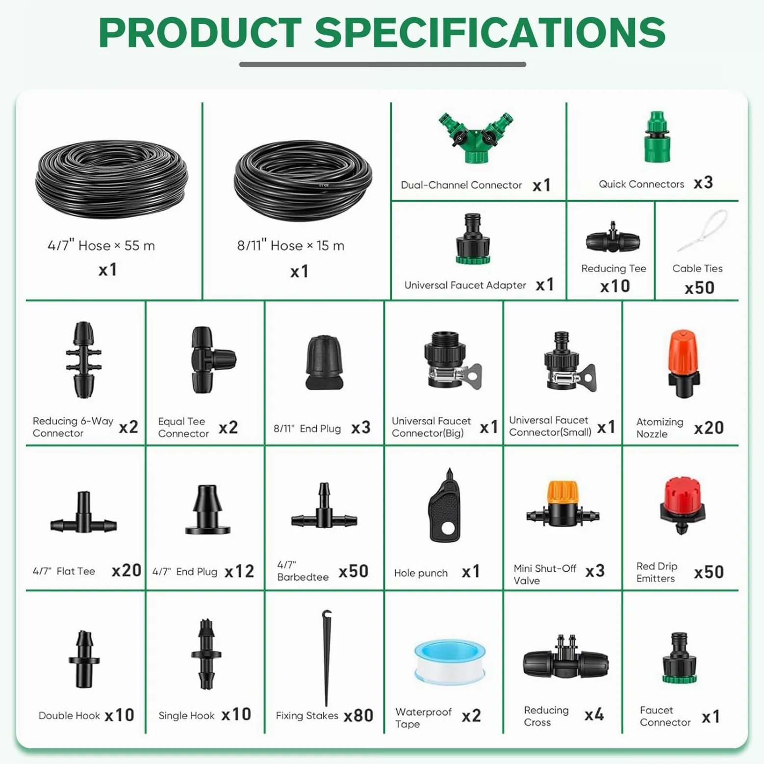 Système d'irrigation Jardin, 340Pcs Kit d'irrigation Goutte, 55m+15m Kit Arrosage Automatique, Kit d'irrigation Goutte à Goutte Système d'irrigation pour Jardin pour Jardin pelouse Serre Plantes