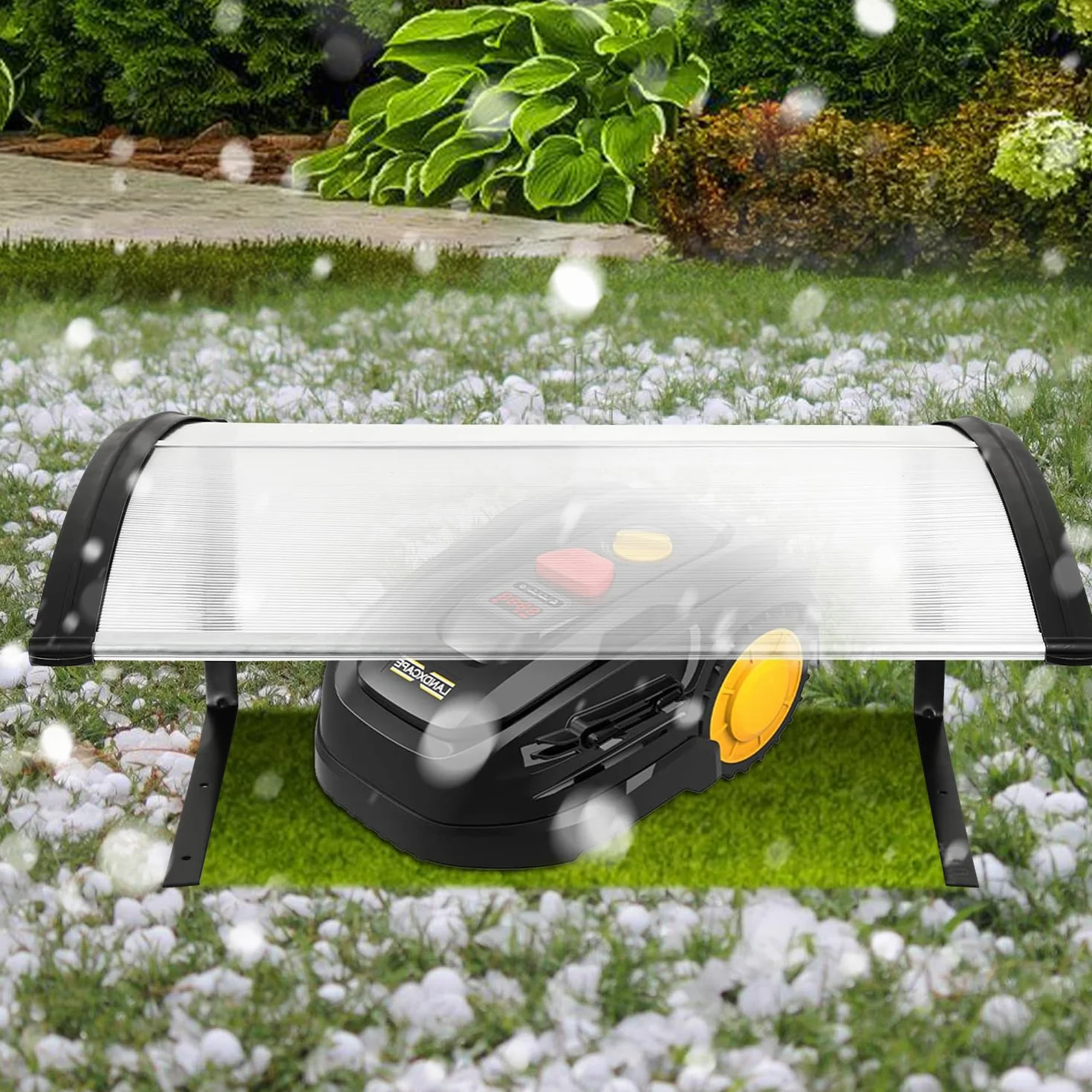 Daromigo Robot tondeuse garage toit abri de voiture pour tondeuse à gazon robot robot 106 x 87 x 50 cm en polycarbonate pour tondeuse robot tondeuse automower protection contre la pluie