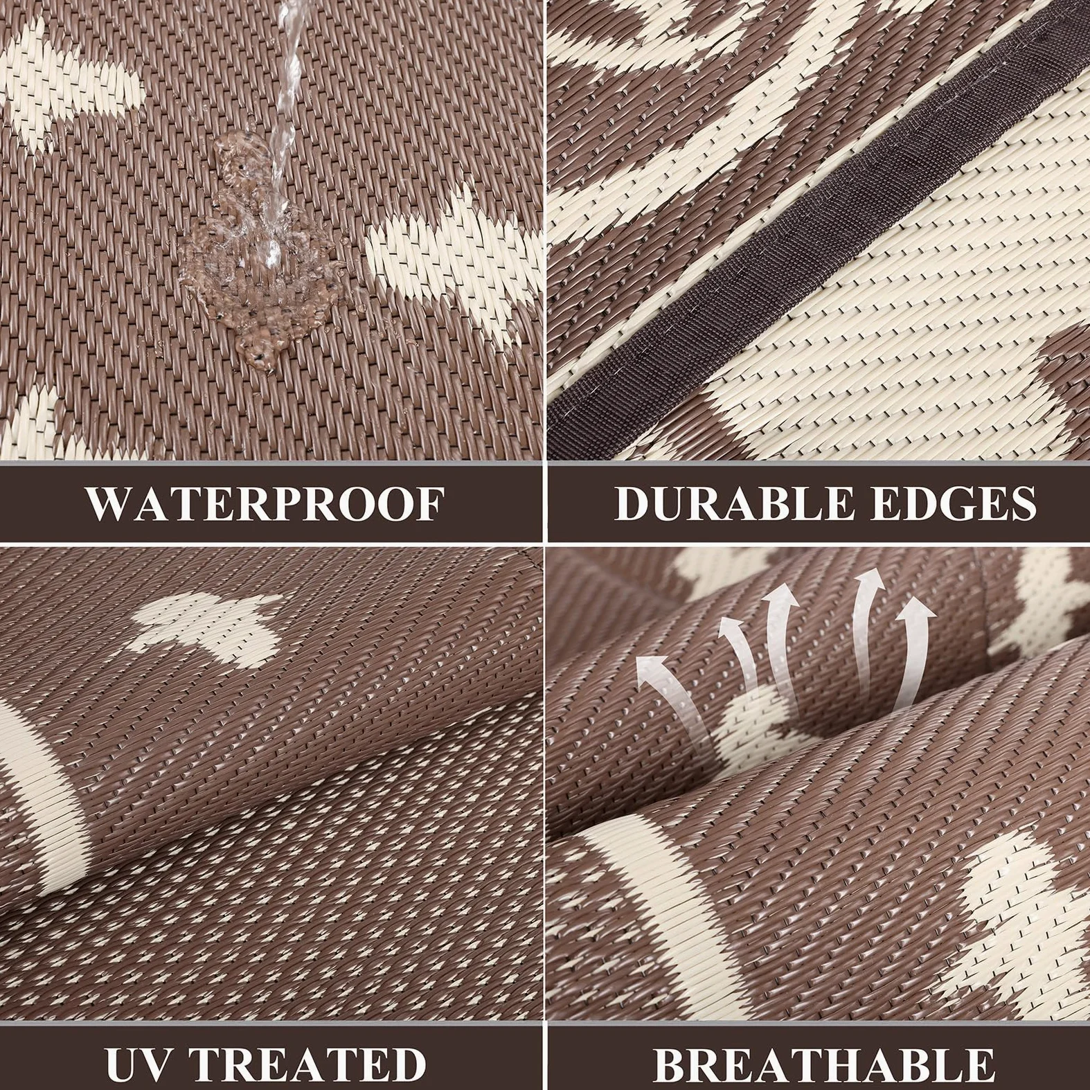 Pauwer Tapis d'extérieur imperméable de 2,4 x 3 m pour patio, tapis réversible avec paille en plastique, tapis d'intérieur et d'extérieur pour camping-car, pique-nique, jardin, terrasse, balcon,
