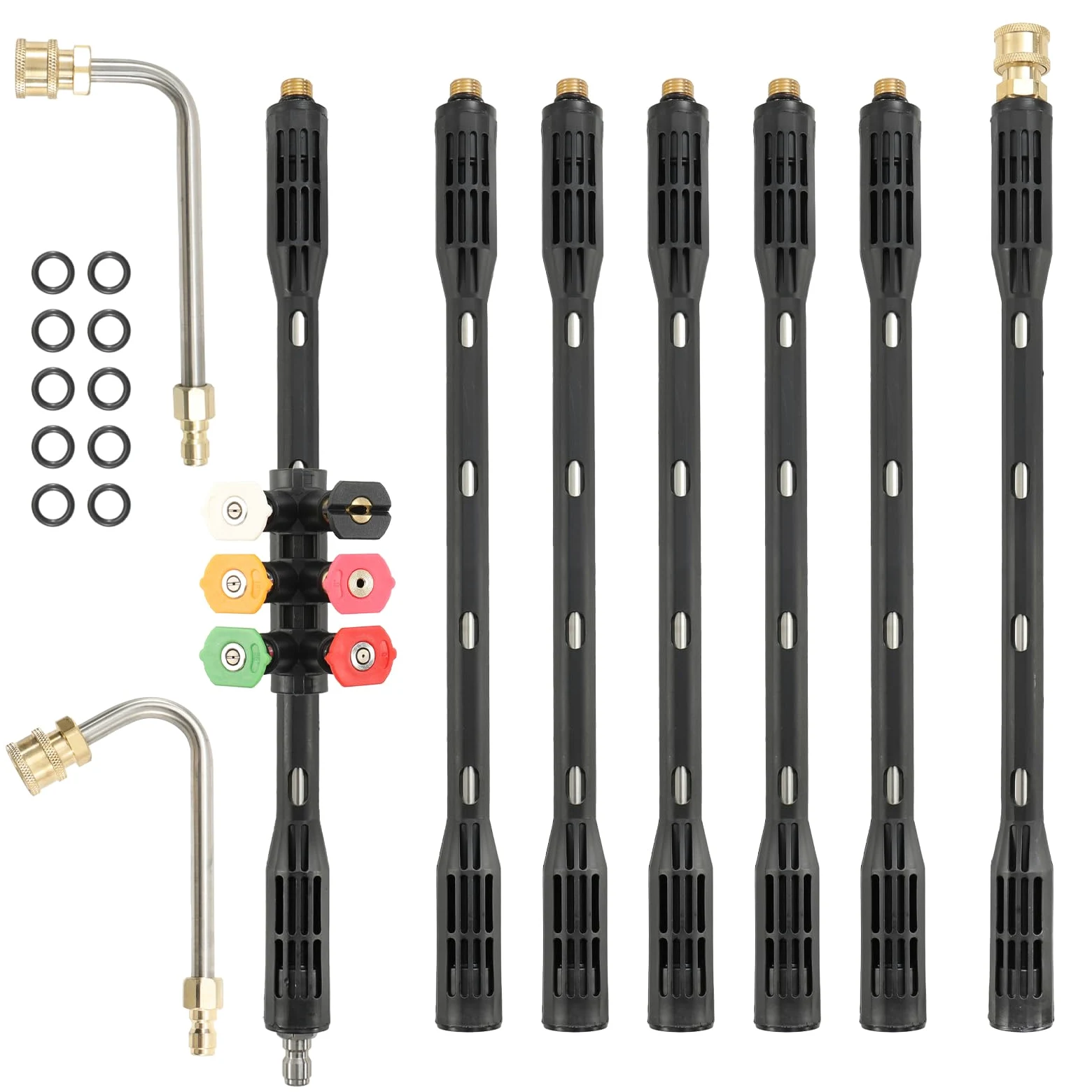 Lot de 9 Rallonge pour Nettoyeur Haute Pression, 4000PSI Outils de Nettoyage de Gouttière avec 6 Embouts de Buse, Lance d'Extension Compatible pour Karcher K2 K3 K4 K5 K6 K7