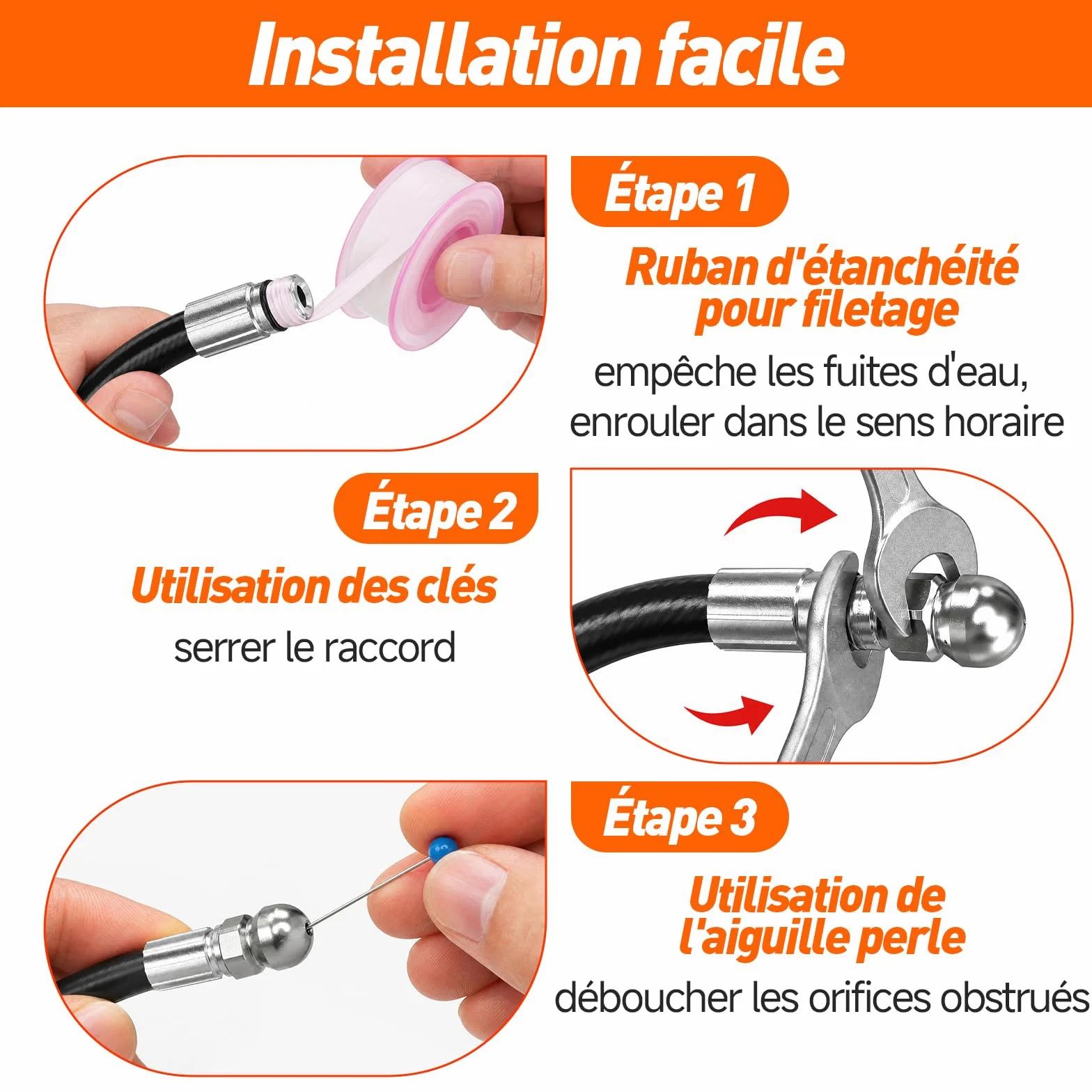 10M Tuyau Déboucheur Canalisation pour Nettoyeur Haute Pression | Pour Kärcher Série K2-K7,M22,Lavor,Bosch AQT,Kit Déboucheur avec Buses à Jet et Rotative,260BAR