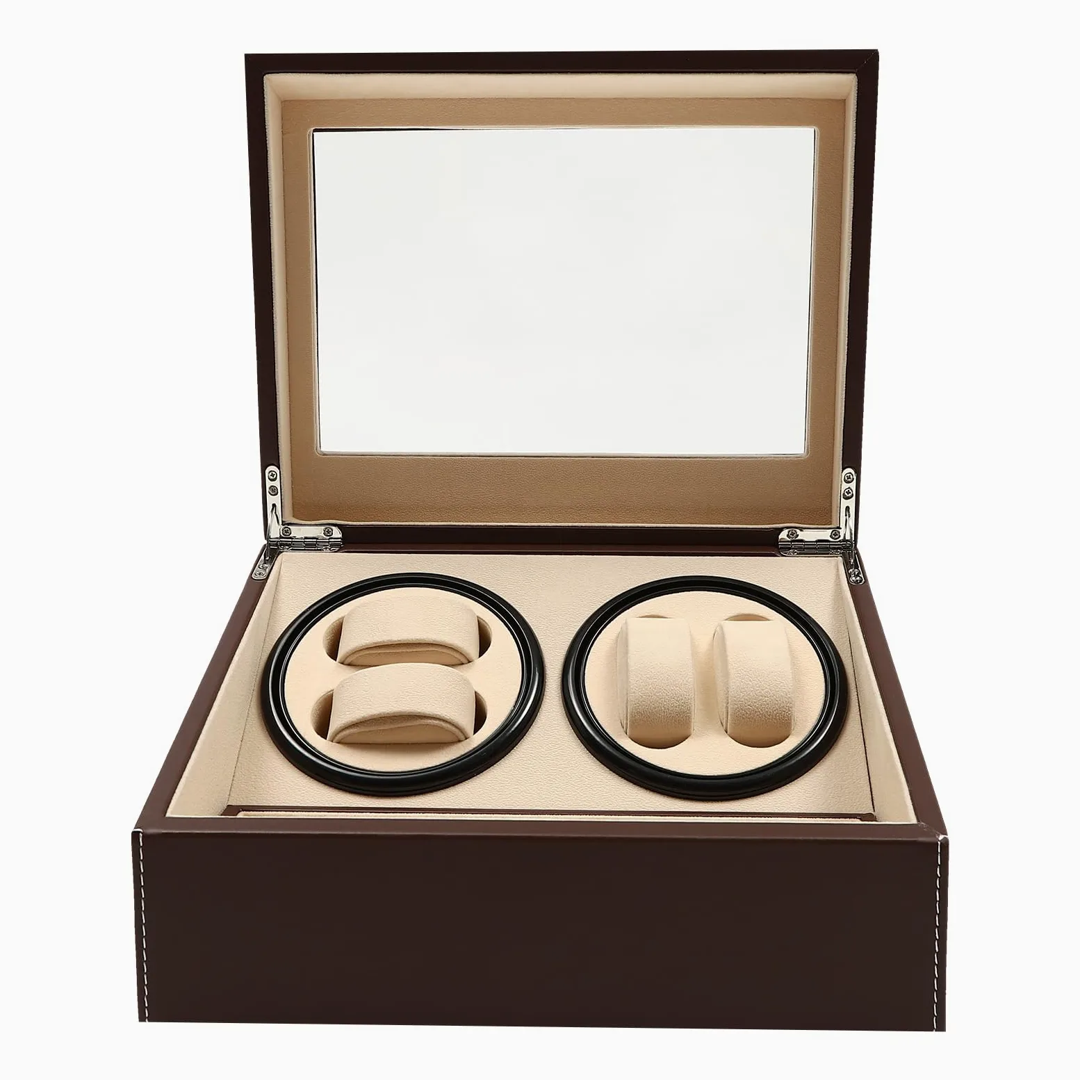 Remontoir automatique pour 4 + 6 montres - Boîtier de montre avec moteur silencieux et coussin - Marron, marron, 12 X 9 X 7 Zoll (L X B X H), Classique
