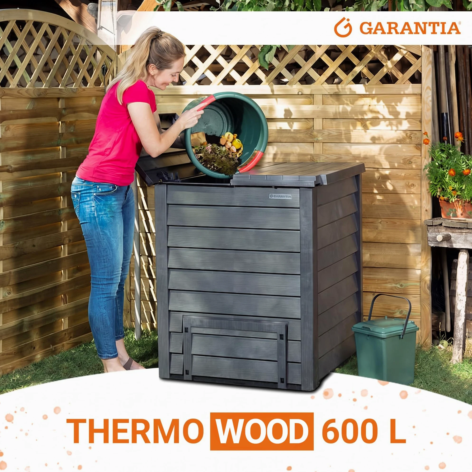 GARANTIA Thermo-Wood Composteur de Jardin 600L Brun | Bac à Compost Extérieur en Bois Recyclé, Écologique Robuste pour Déchets Organiques et Jardin